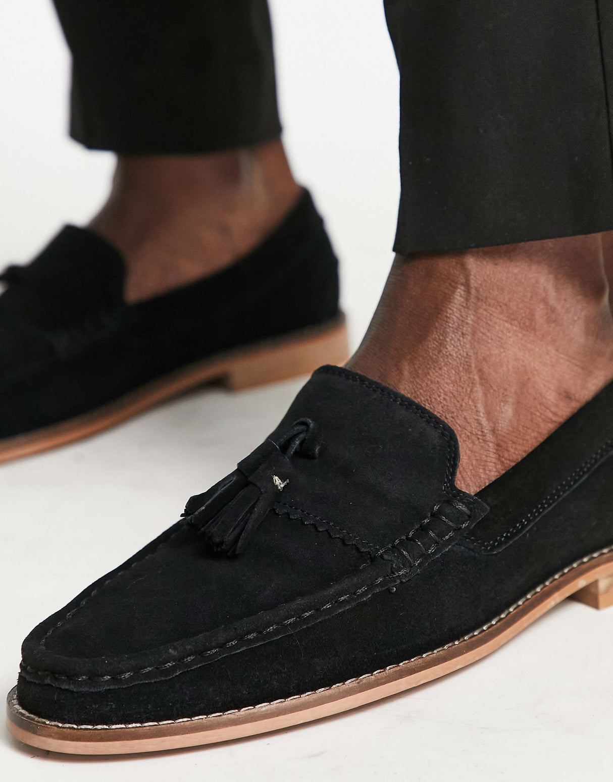 Asos Design Tassel Loafers In Black Suede With Natural Sole