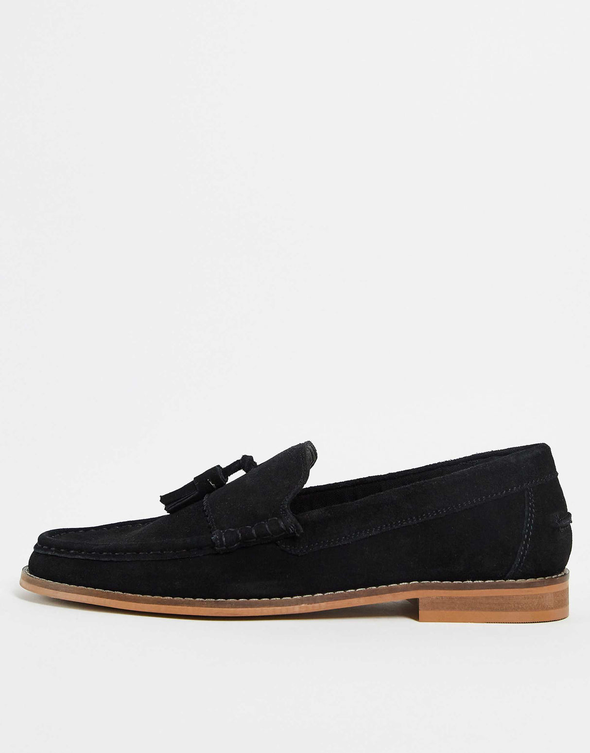 Asos Design Tassel Loafers In Black Suede With Natural Sole