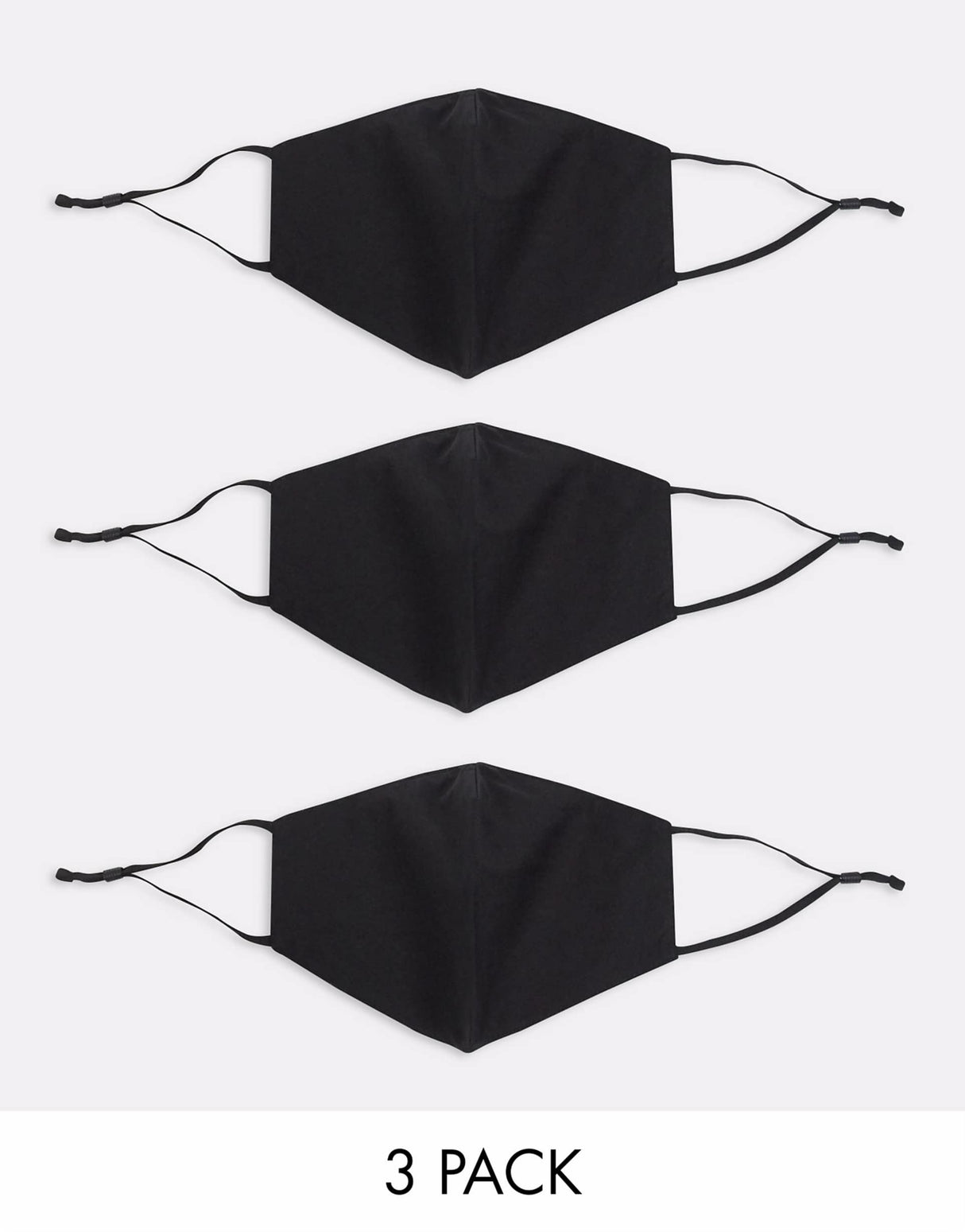ASOS DESIGN 3 pack face coverings with adjustable straps and nose clip in black - BLACK
