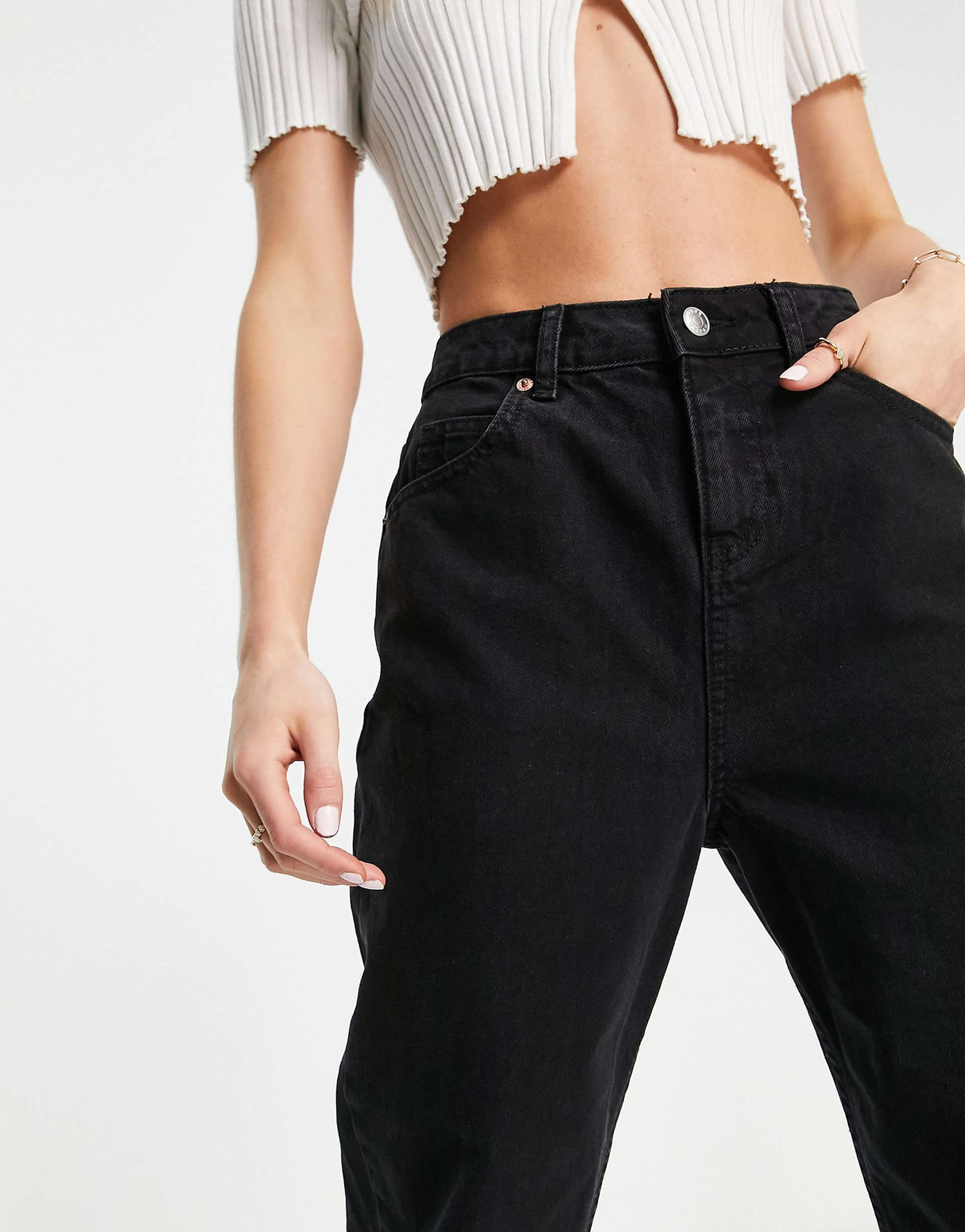 Asos Design Petite High Rise 'Original' Mom Jeans In Black