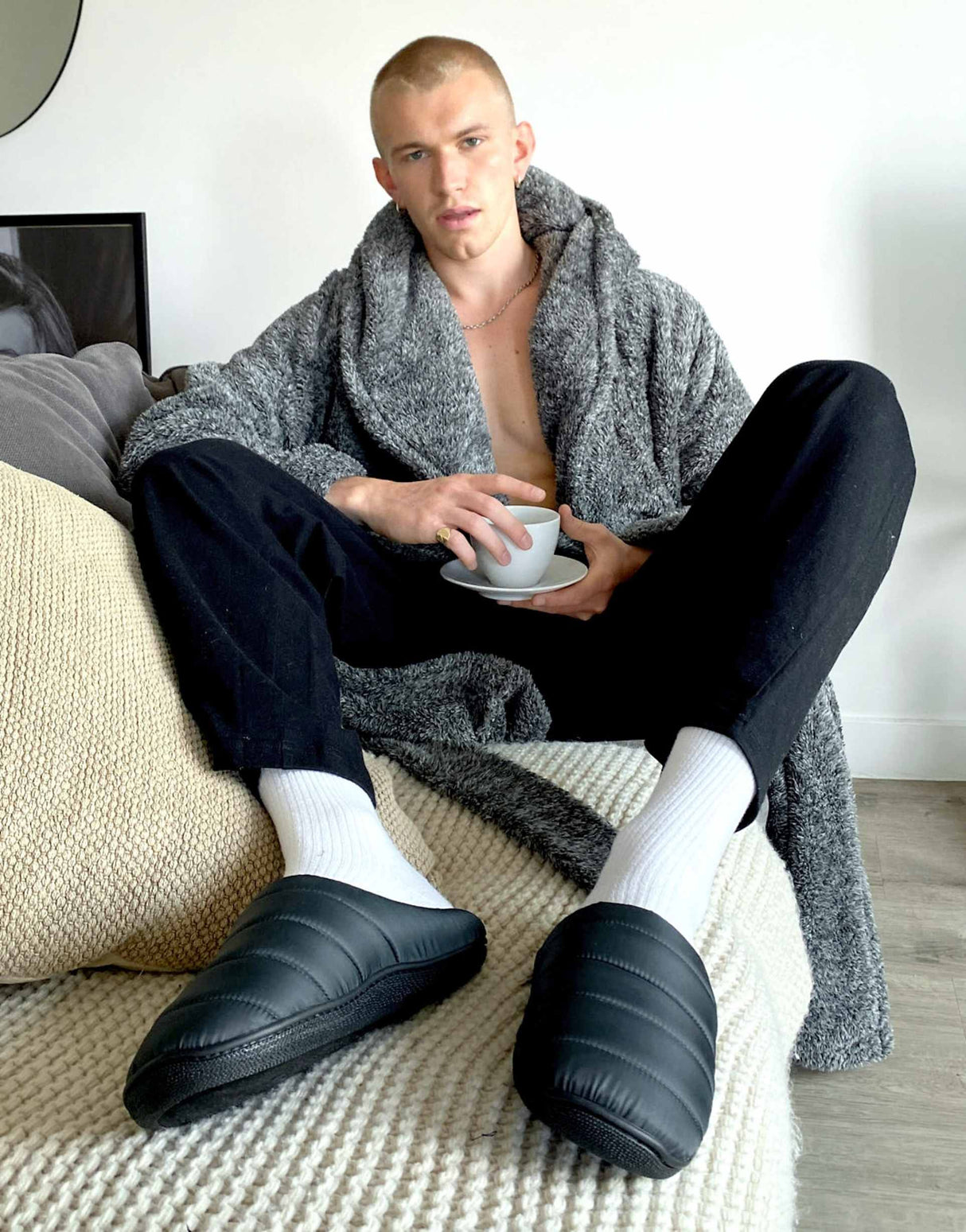 Asos Design Puffer Slipper In Charcoal Grey