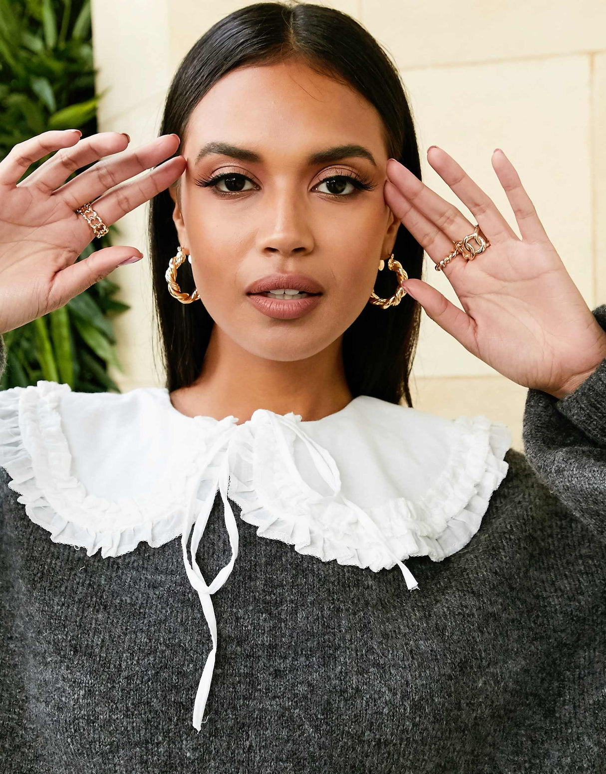 Asos Design Jumper With Detachable Collar Detail In Grey