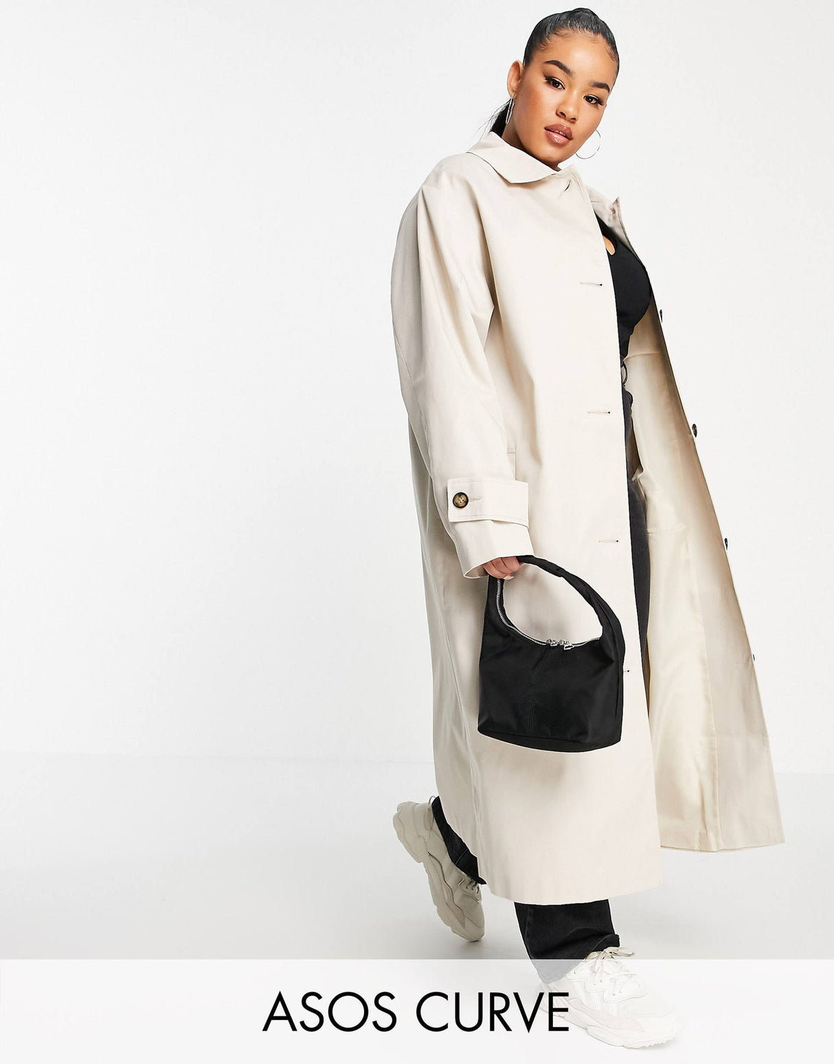 Asos Design Curve Longline Trench Coat In Stone