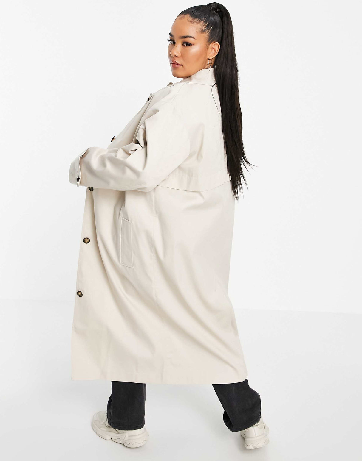 Asos Design Curve Longline Trench Coat In Stone