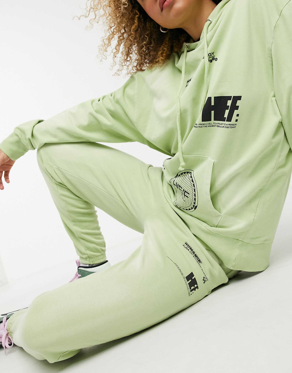 Collusion Text Print Bleached Wash Skinny Joggers Co-Ord In Green