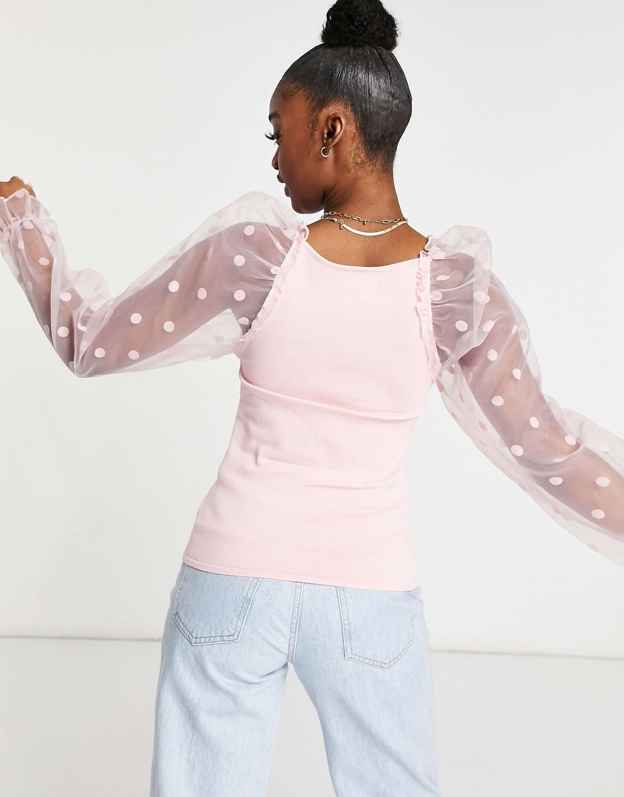 Asos Design Jumper With Spot Organza Sleeve