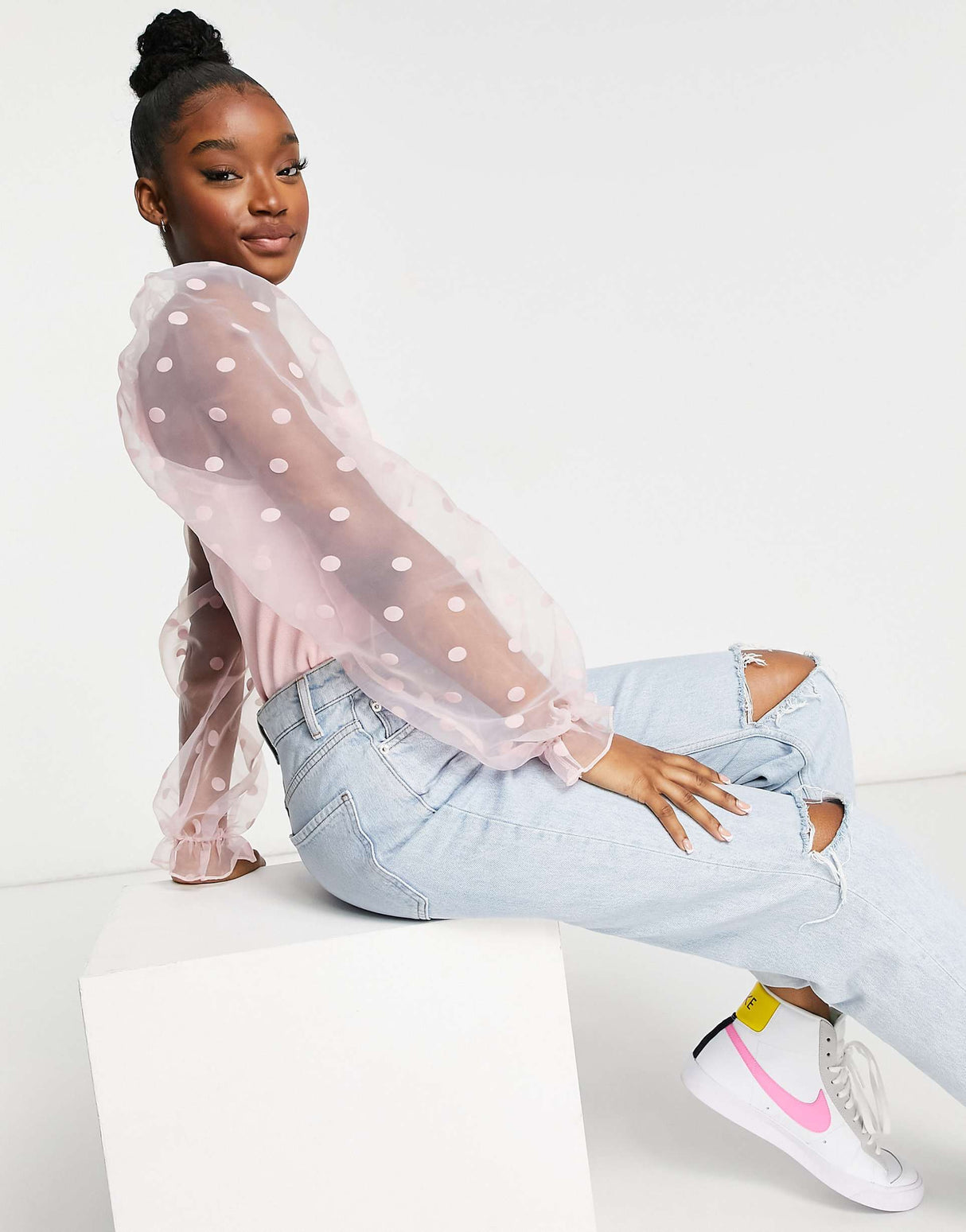 Asos Design Jumper With Spot Organza Sleeve