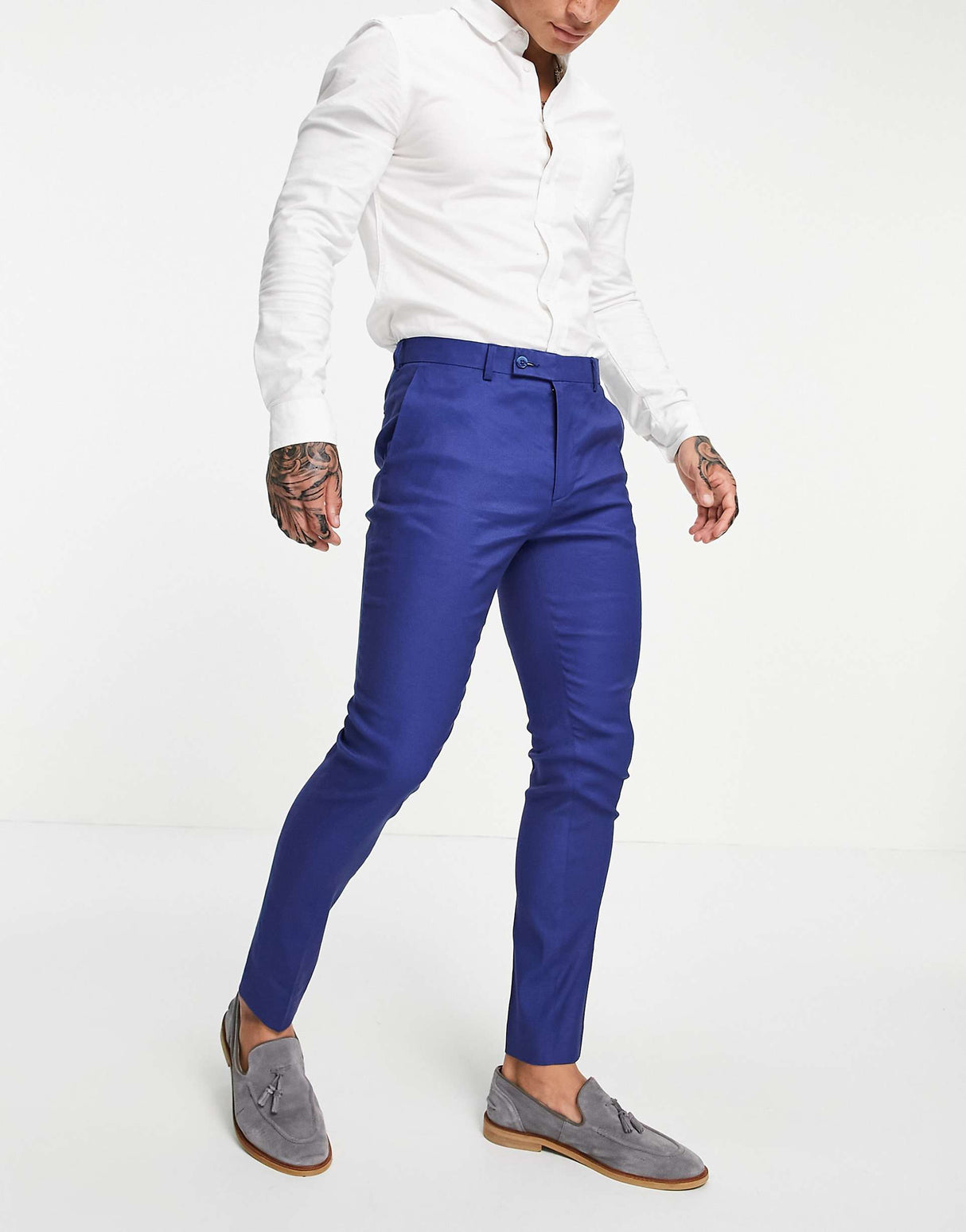 Asos Design Wedding Super Skinny Suit Trousers In Navy Linen Mix