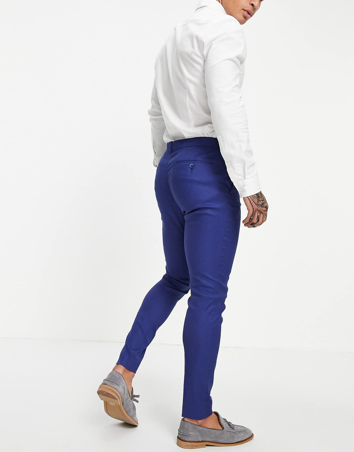 Asos Design Wedding Super Skinny Suit Trousers In Navy Linen Mix