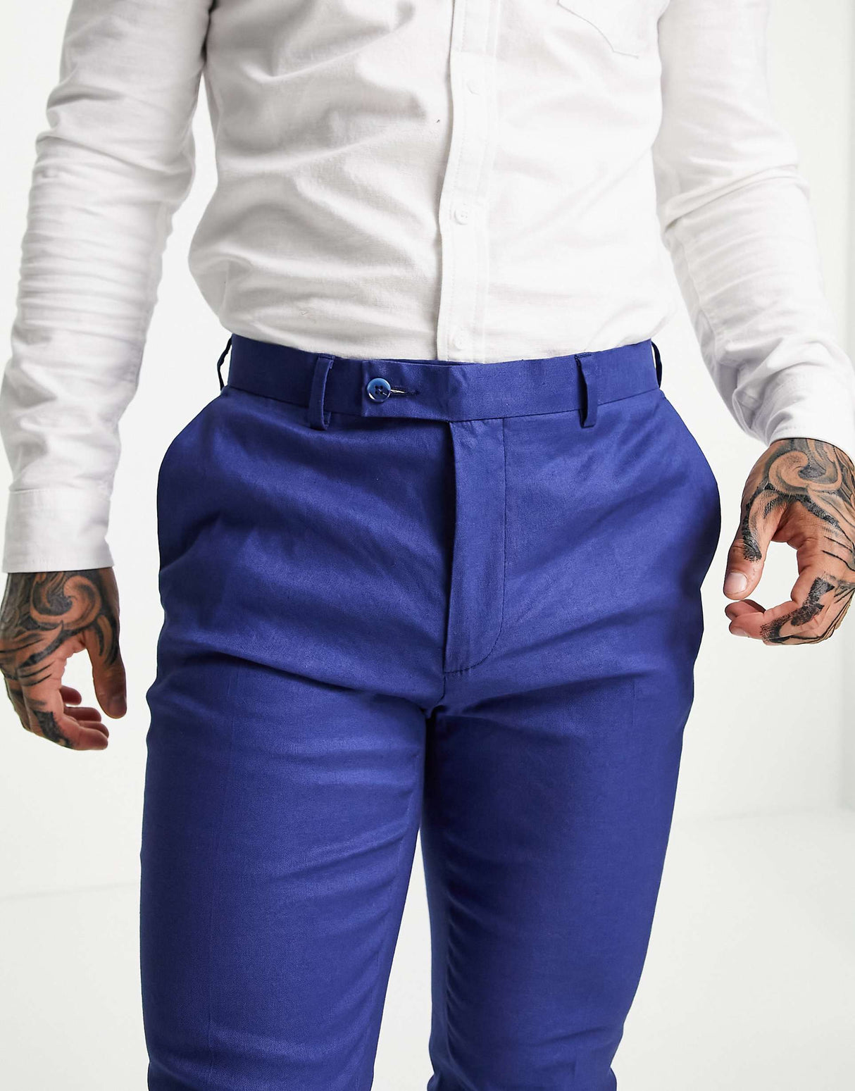 Asos Design Wedding Super Skinny Suit Trousers In Navy Linen Mix