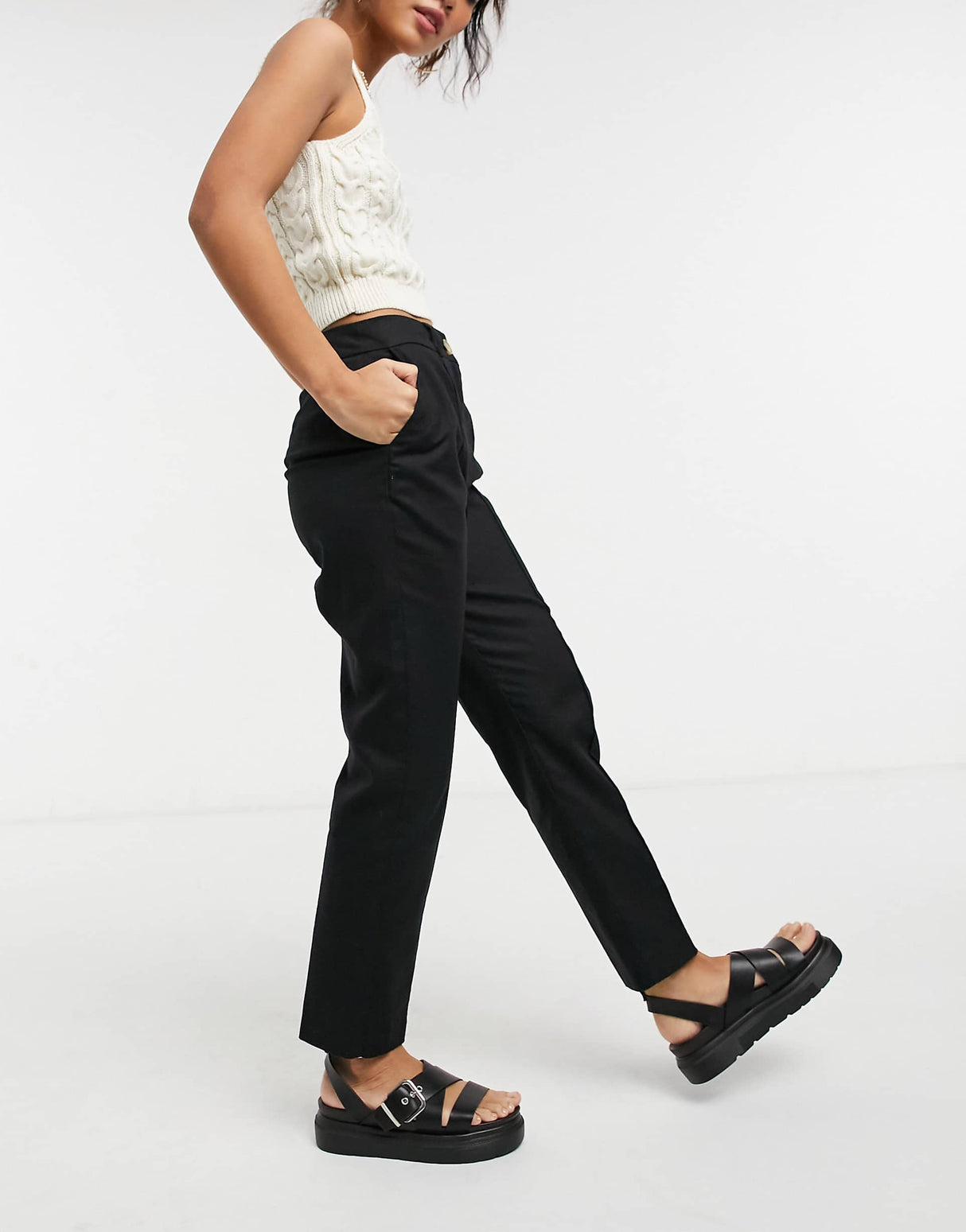 Asos Design Petite Linen Cigarette Trouser In Black