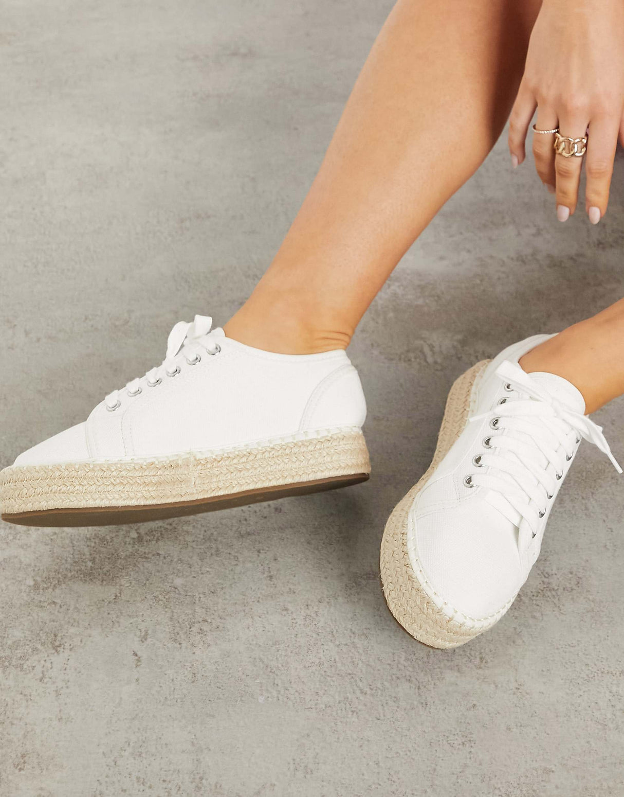 Asos Design Wide Fit James Flatform Trainer Espadrilles In Cream