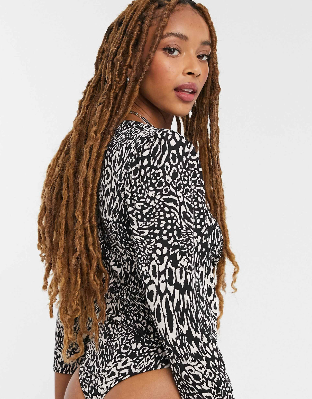 Miss Selfridge Sweetheart Wrap Bodysuit In Animal Print