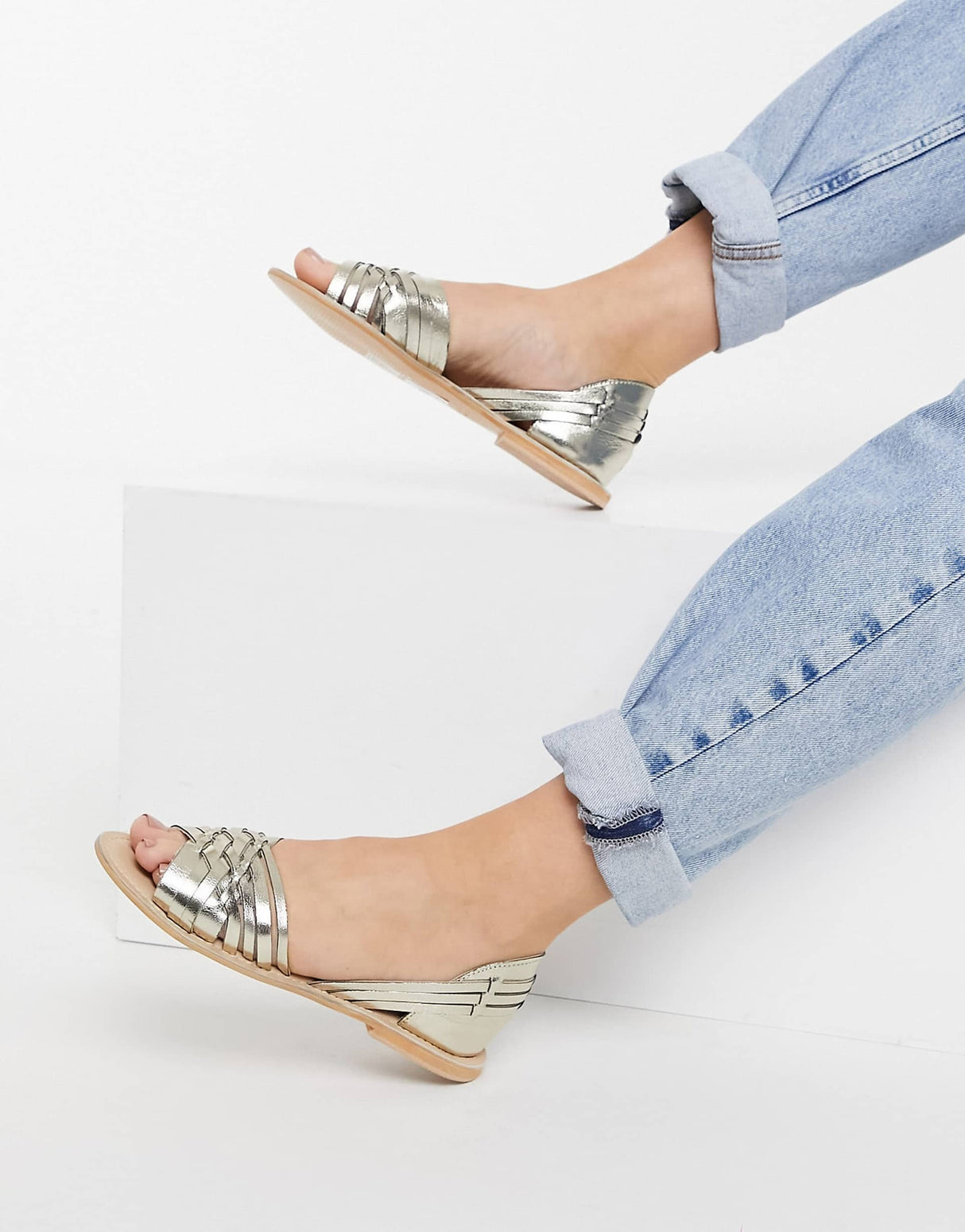 Oasis Real Leather Crisscross Sandals In Gold