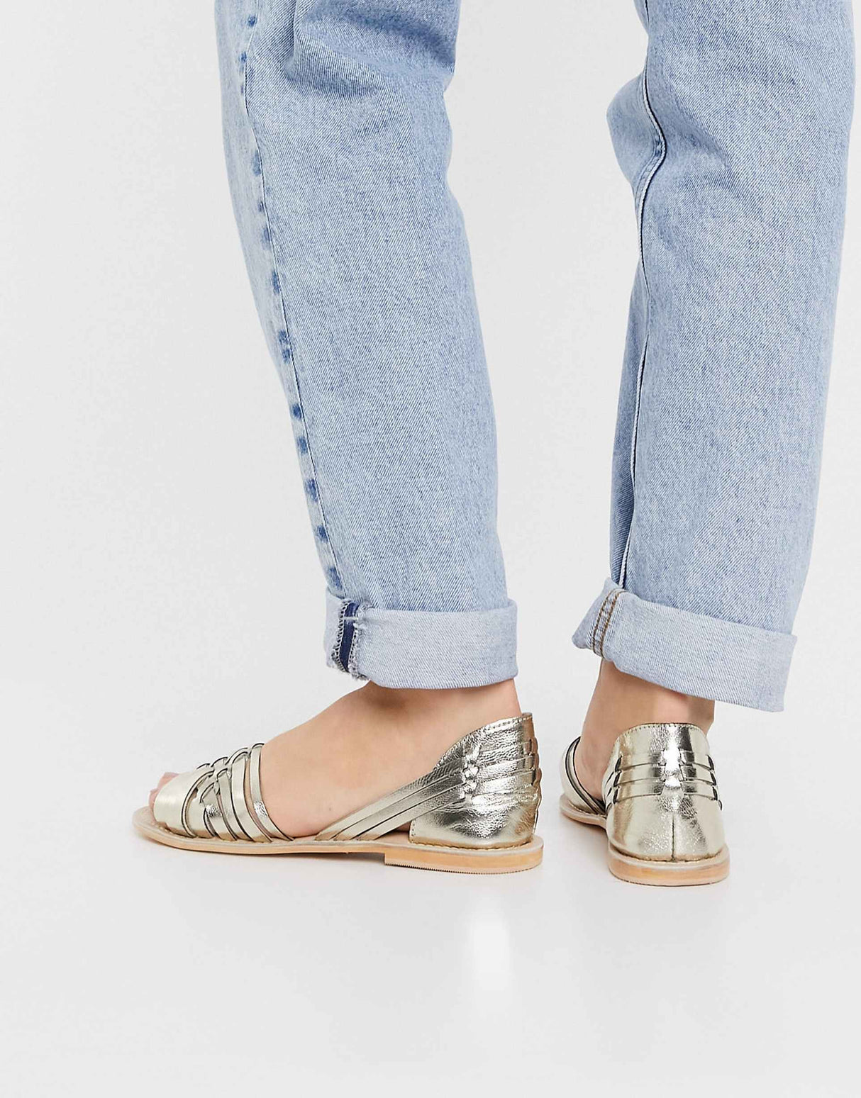 Oasis Real Leather Crisscross Sandals In Gold