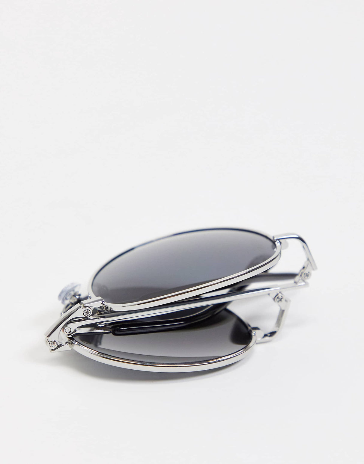 South Beach Minimal Aviator Foldable Sunglasses In Silver With Black Smoke Lens