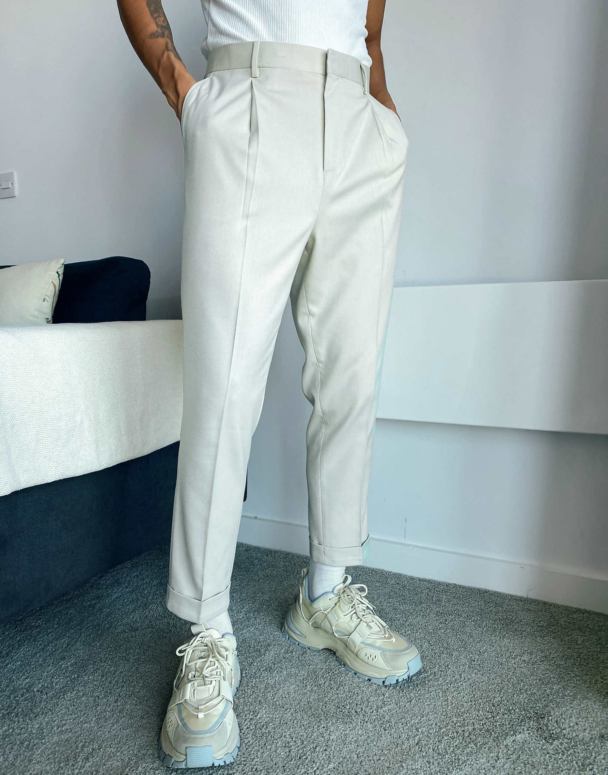 Asos Design Tapered Smart Trousers In White