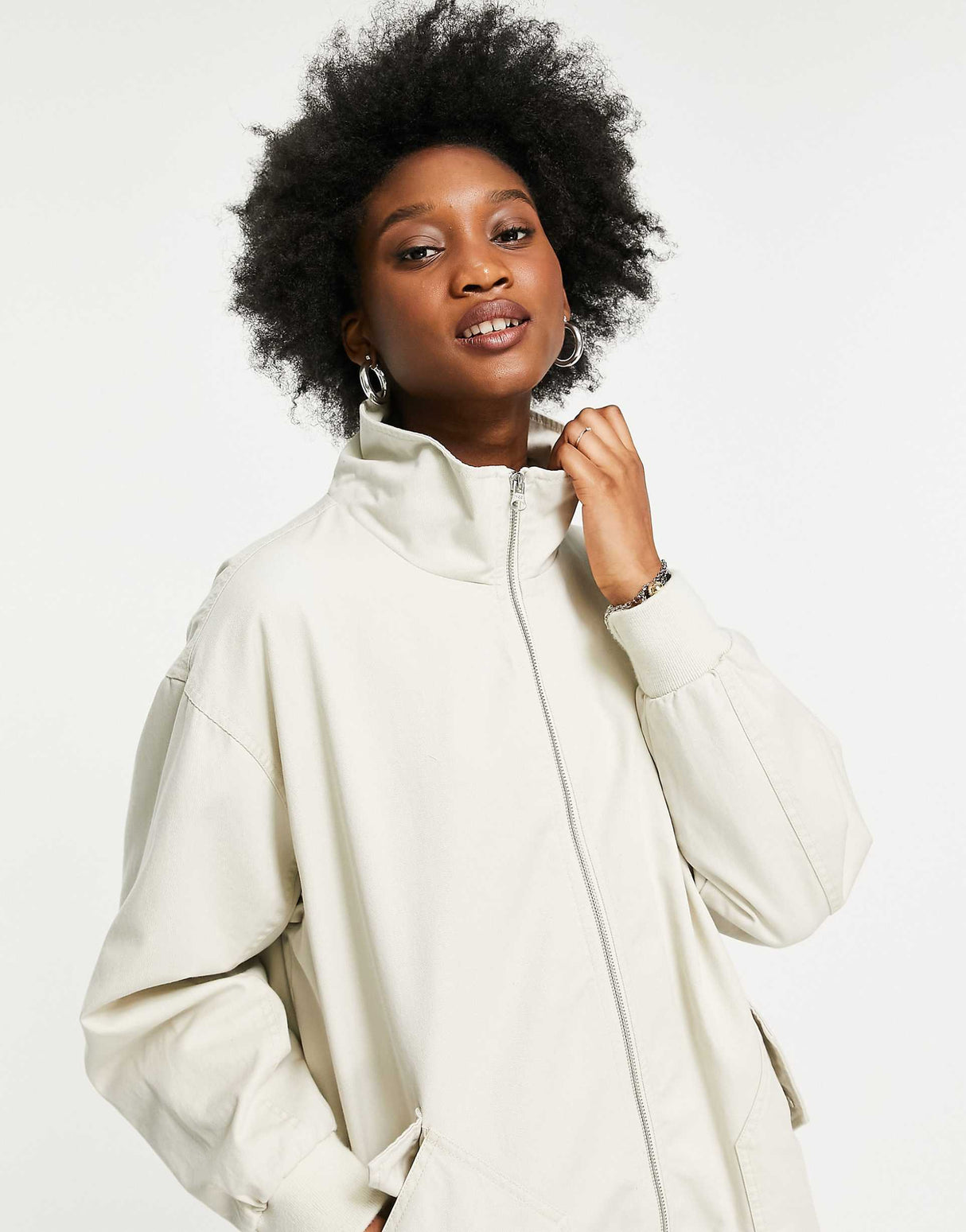 Asos Design Washed Canvas Longline Jacket In Stone