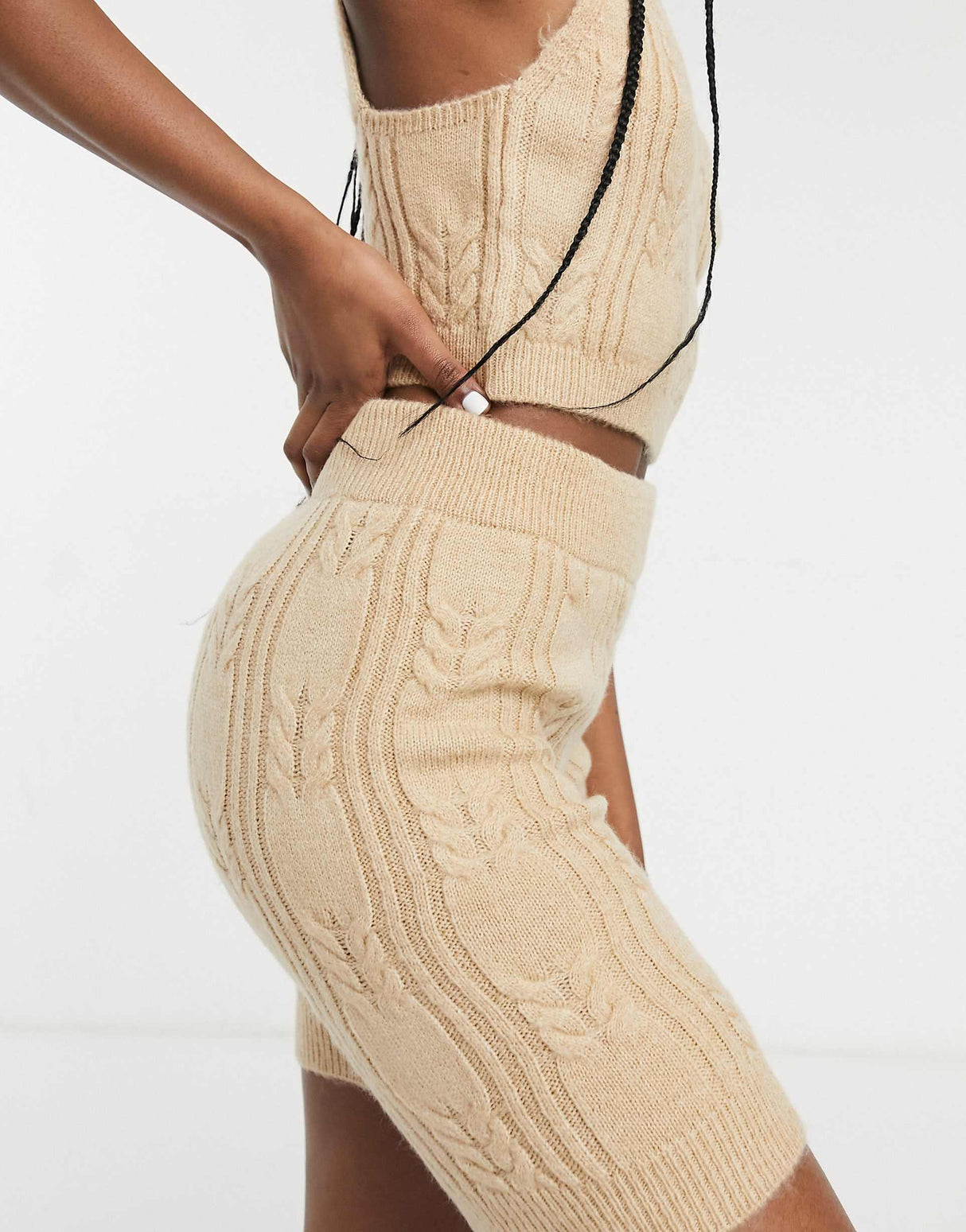 Asos Design Mix & Match Lounge Knitted Cable Knit Legging Short In Beige