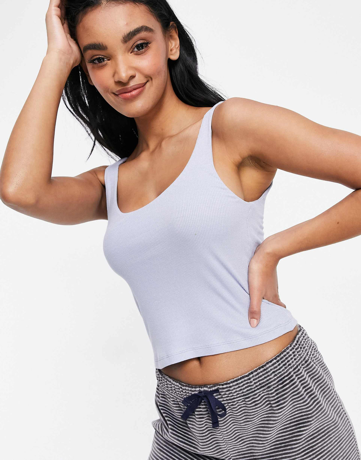 Asos Design Fuller Bust Mix & Match Soft Rib Pyjama Vest With Extra Support In Blue