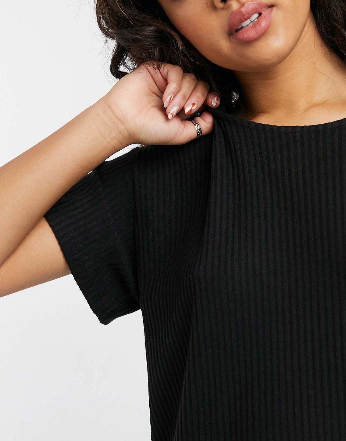 Asos Design Mix & Match Jersey Rib & Lace Slouchy Pyjama Tee In Black