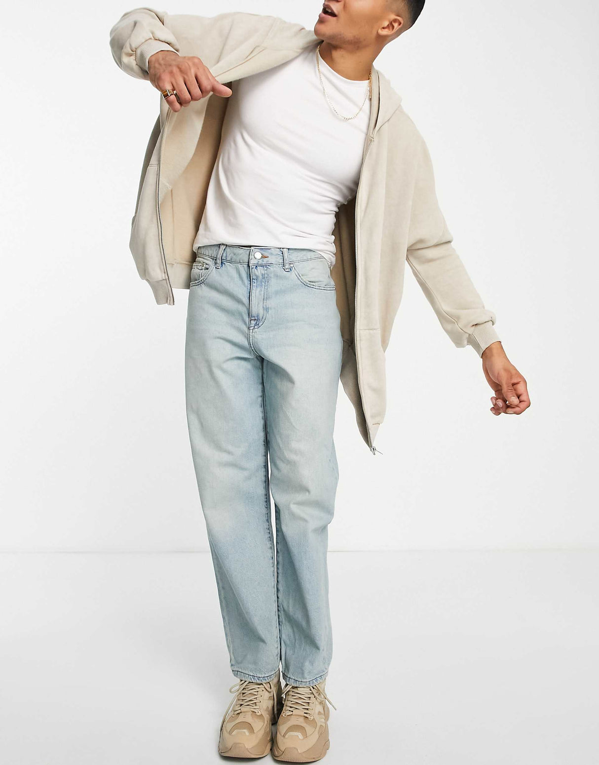 Asos Design Baggy Jeans In Tinted Light Wash Blue