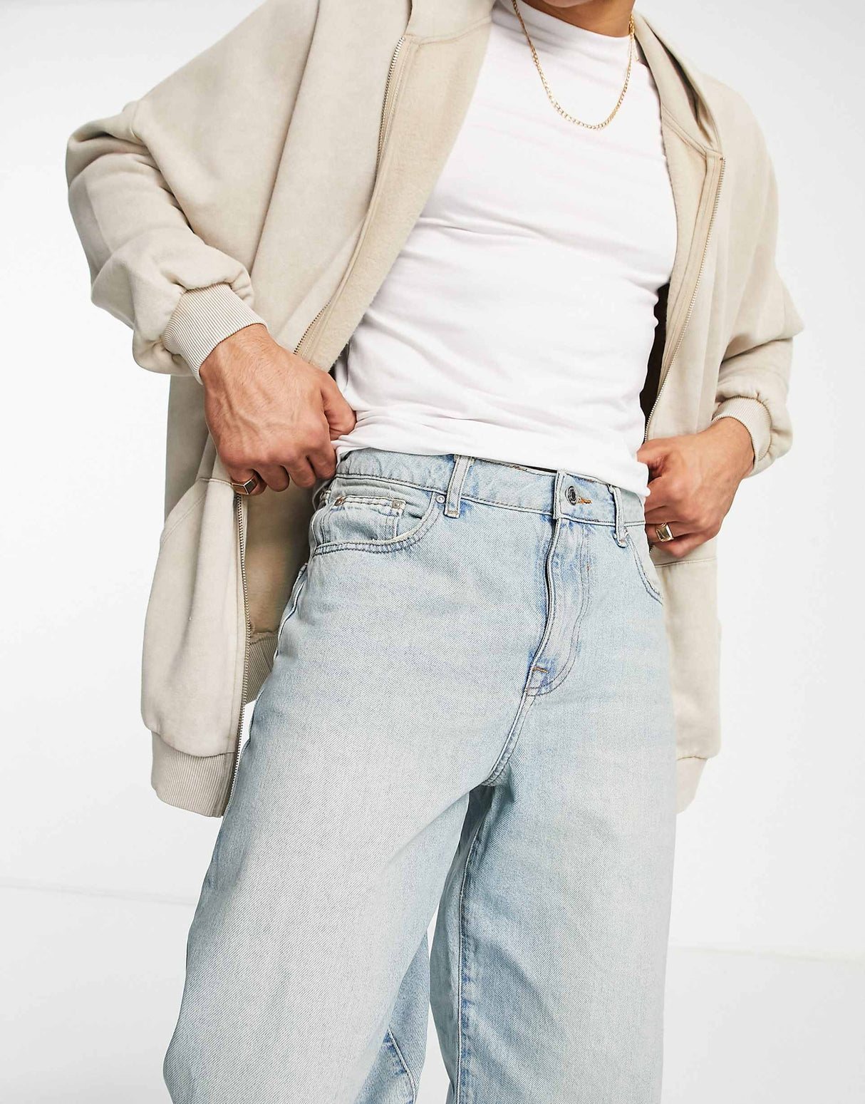 Asos Design Baggy Jeans In Tinted Light Wash Blue