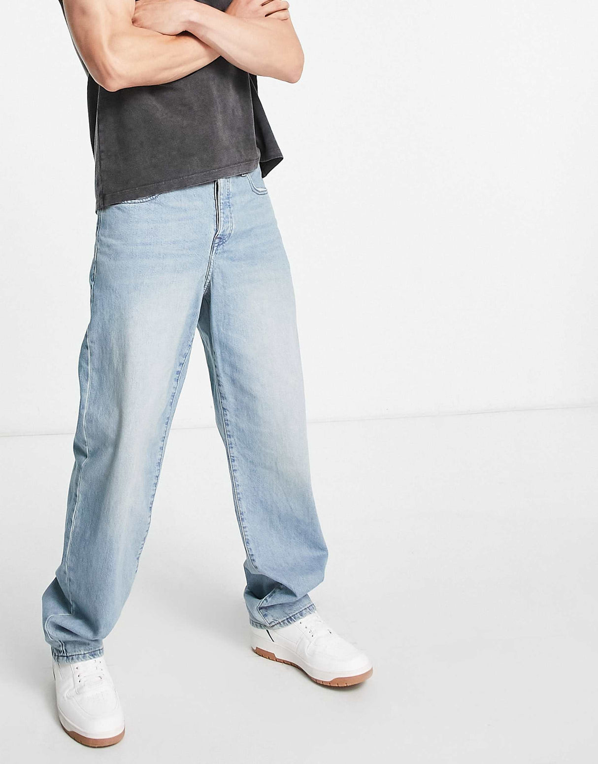 Asos Design Baggy Jeans In Tinted Mid Wash