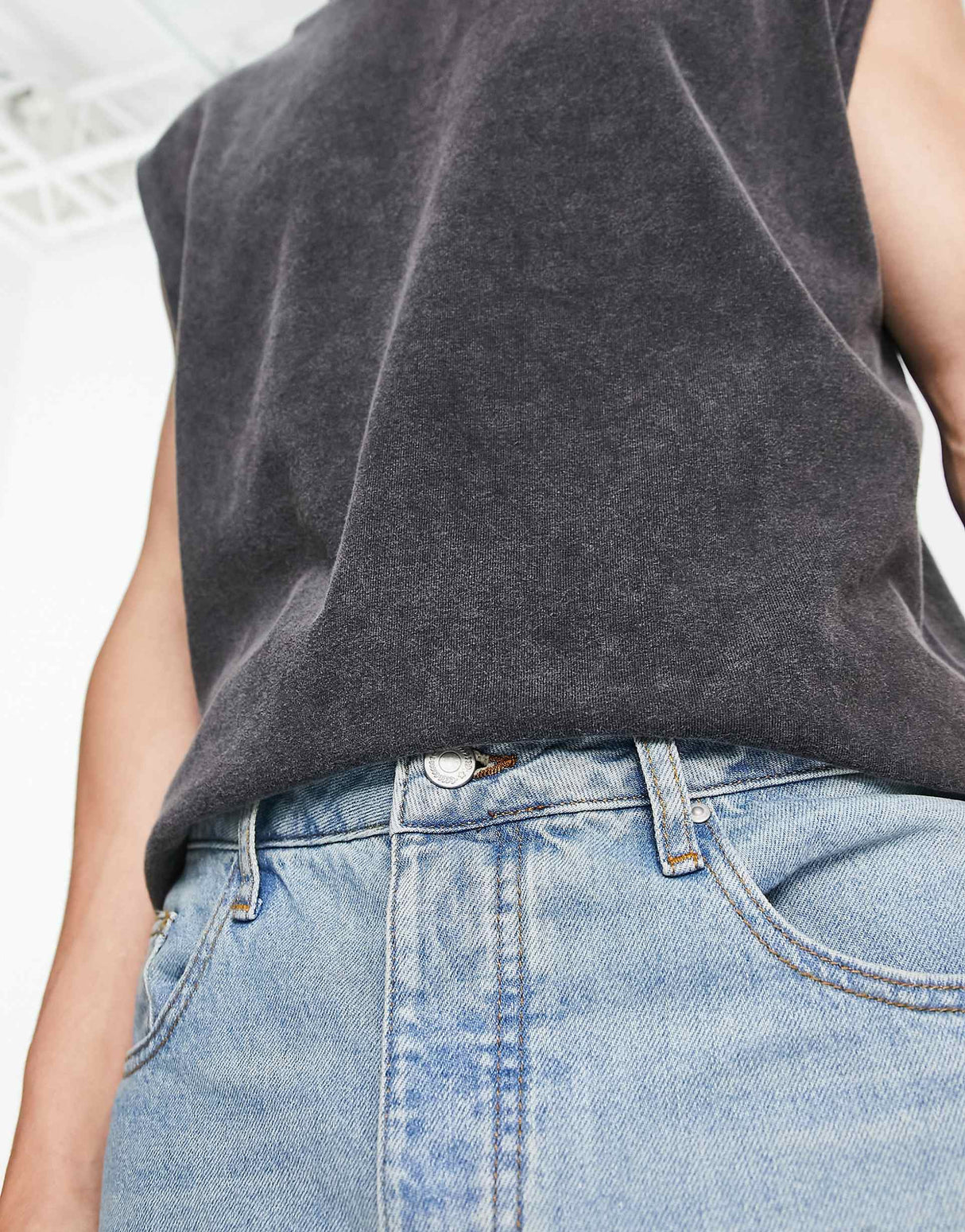 Asos Design Baggy Jeans In Tinted Mid Wash