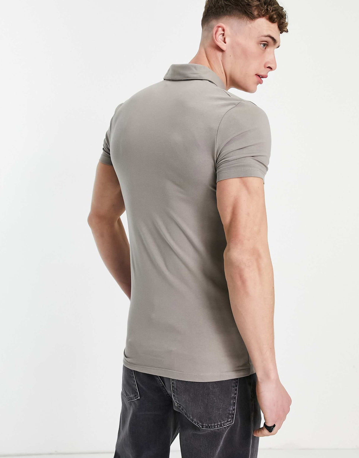 Asos Design Cotton Muscle Fit Jersey Shirt In Beige