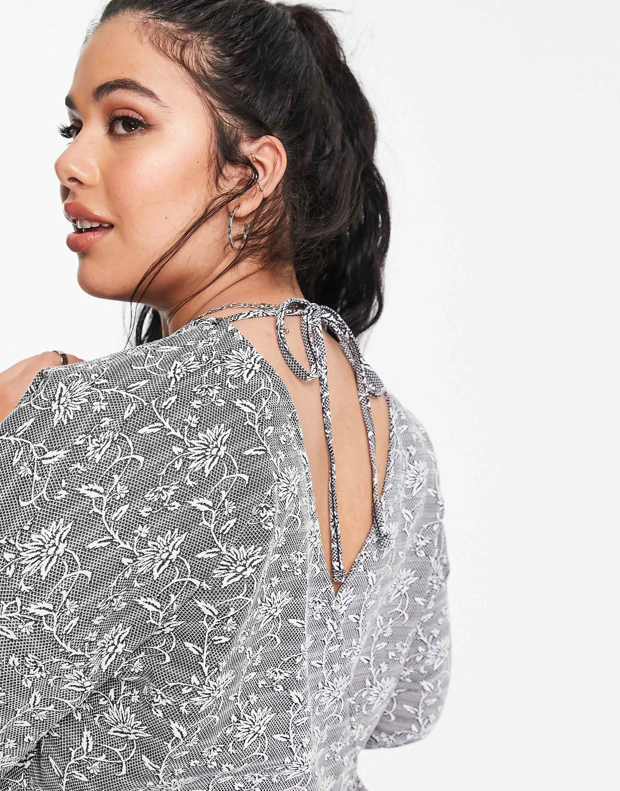 Asos Design Curve Jacquard Wrap Top Midi Dress In Black And White Floral
