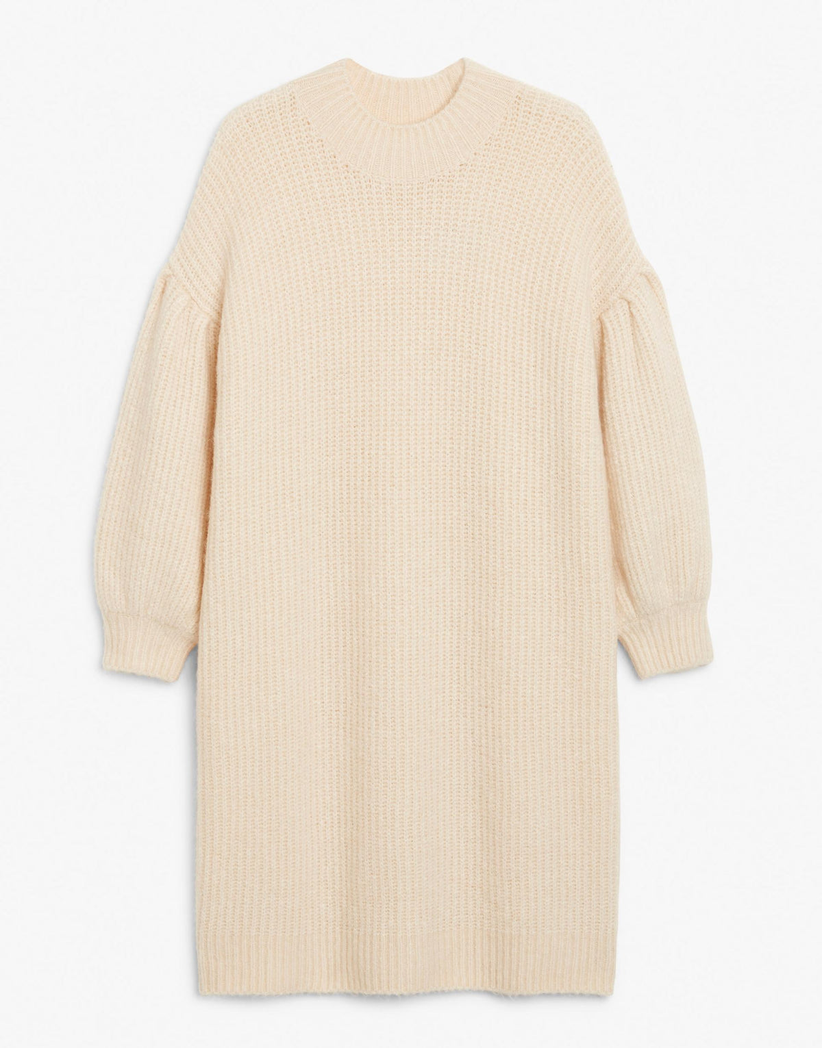 Monki Tina Puff Sleeve Knitted Midi Dress In Beige