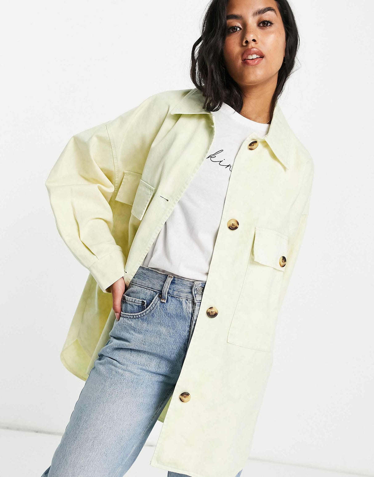 Asos Design Tie Dye Shacket In Yellow