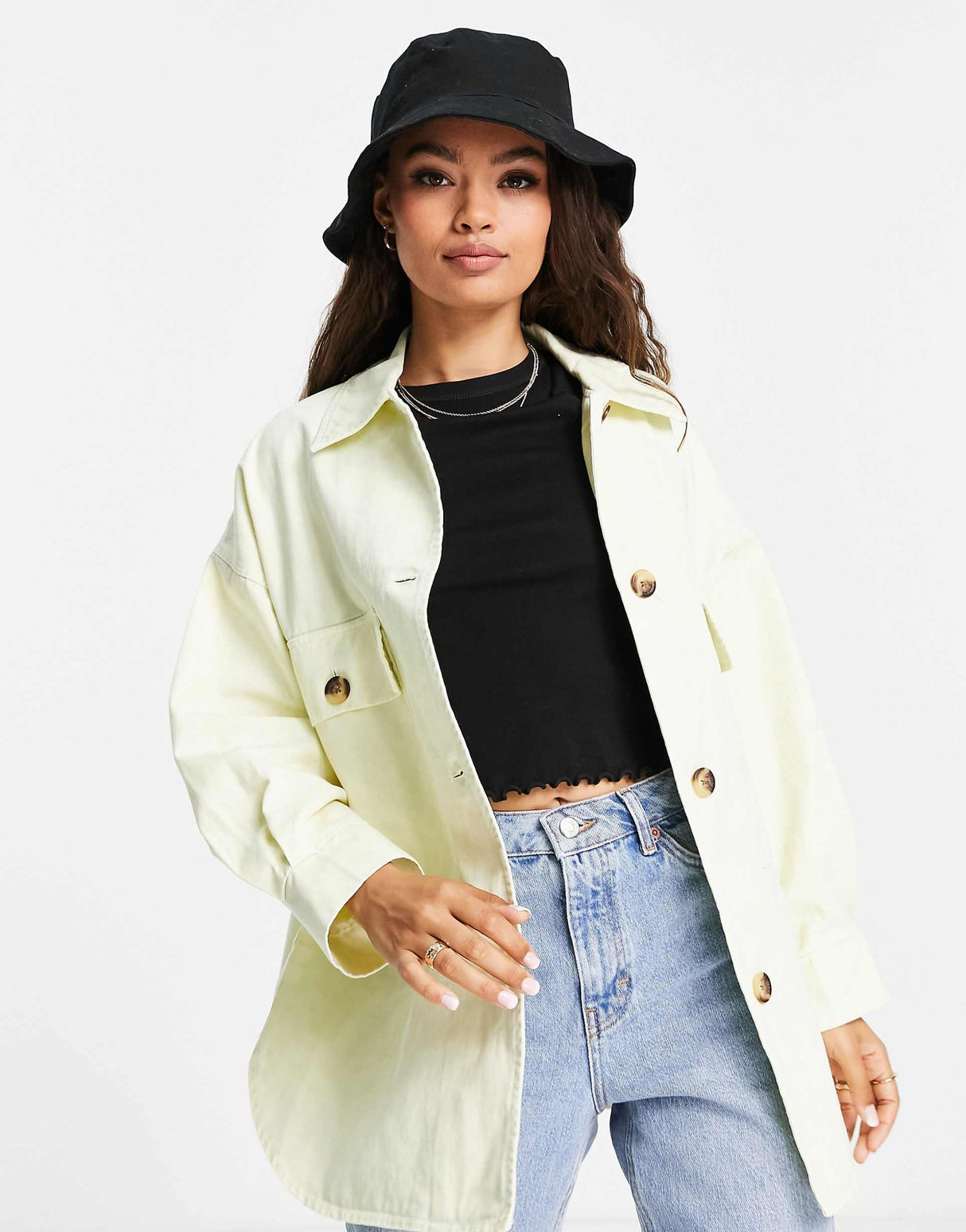 Asos Design Petite Tie Dye Shacket In Yellow