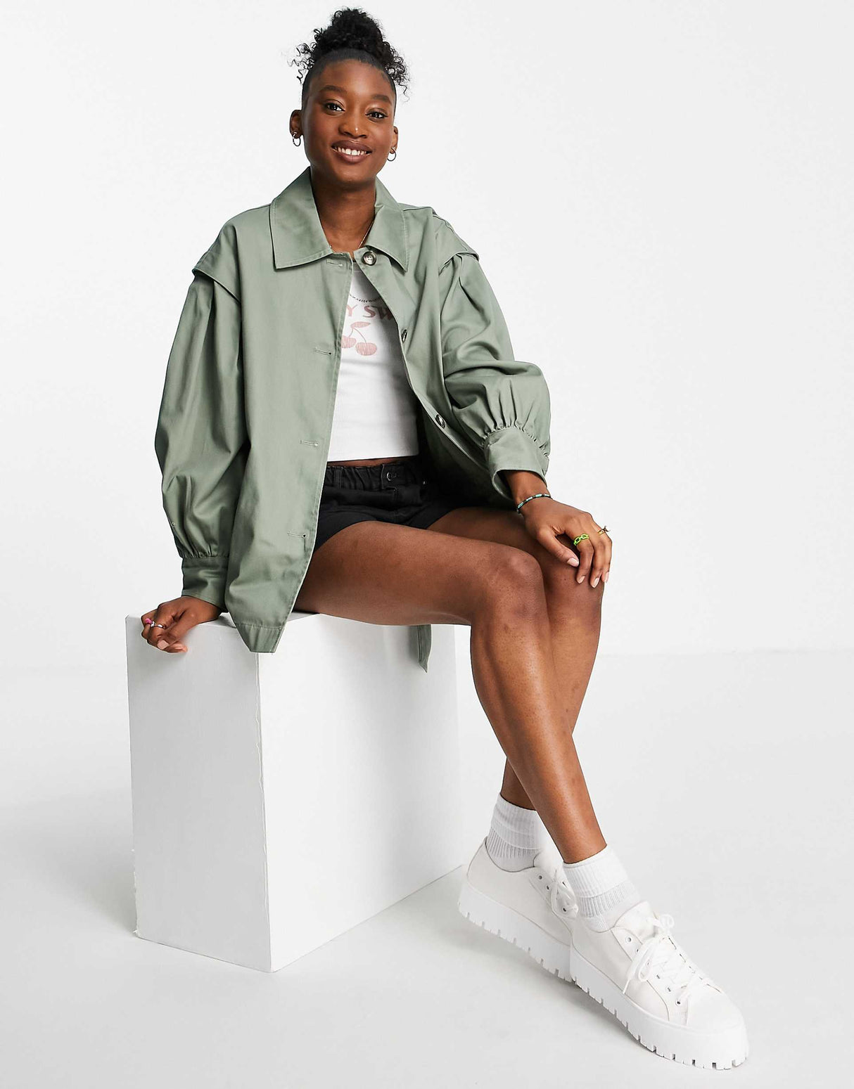 Asos Design Sleeve Detail Jacket In Khaki