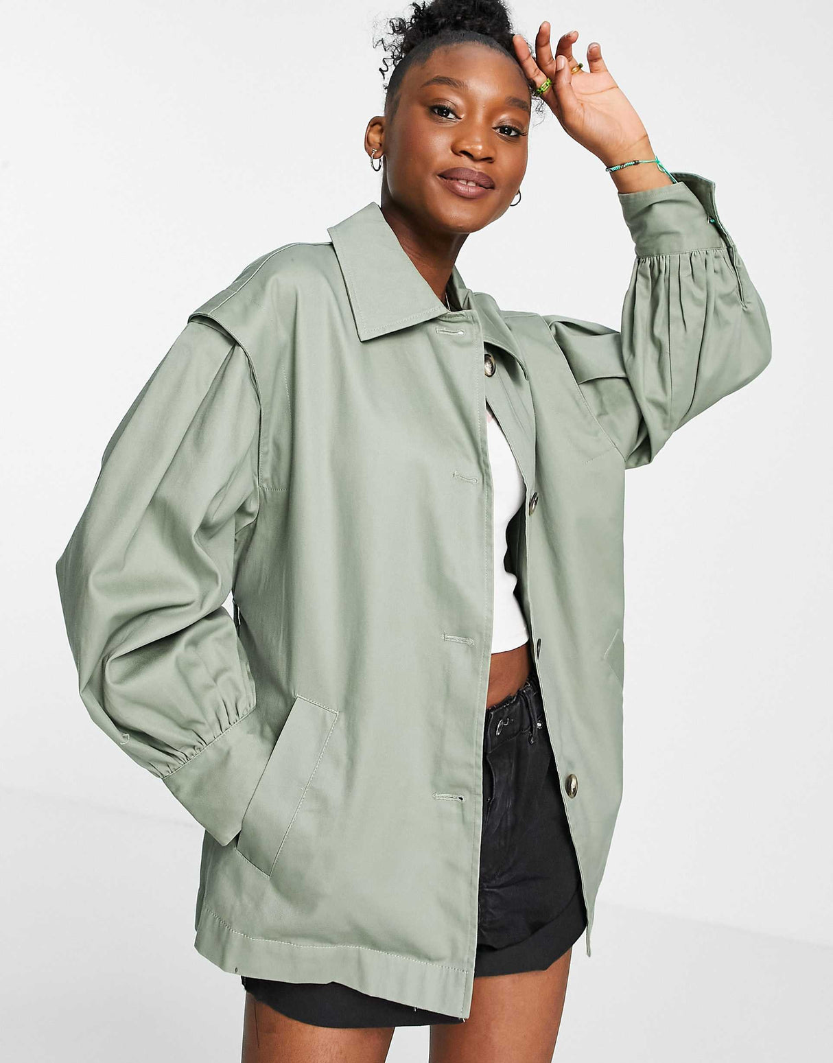 Asos Design Sleeve Detail Jacket In Khaki