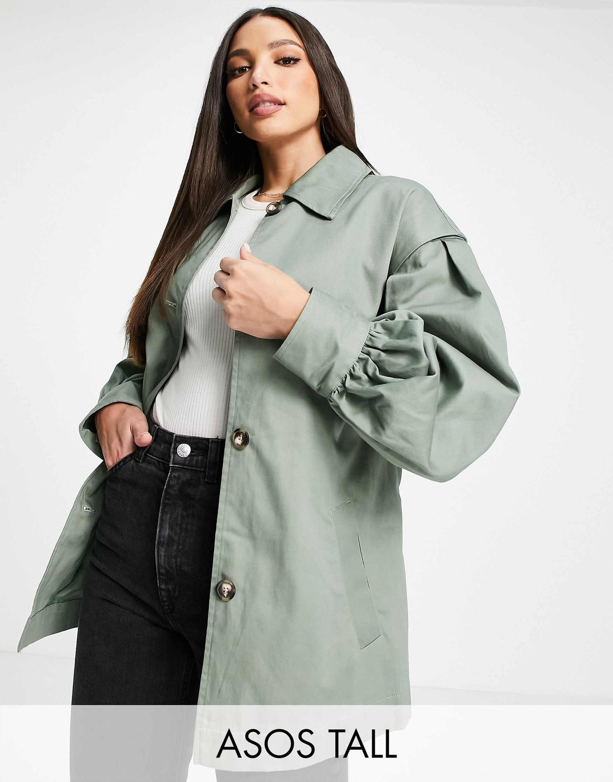 Asos Design Tall Sleeve Detail Jacket In Khaki