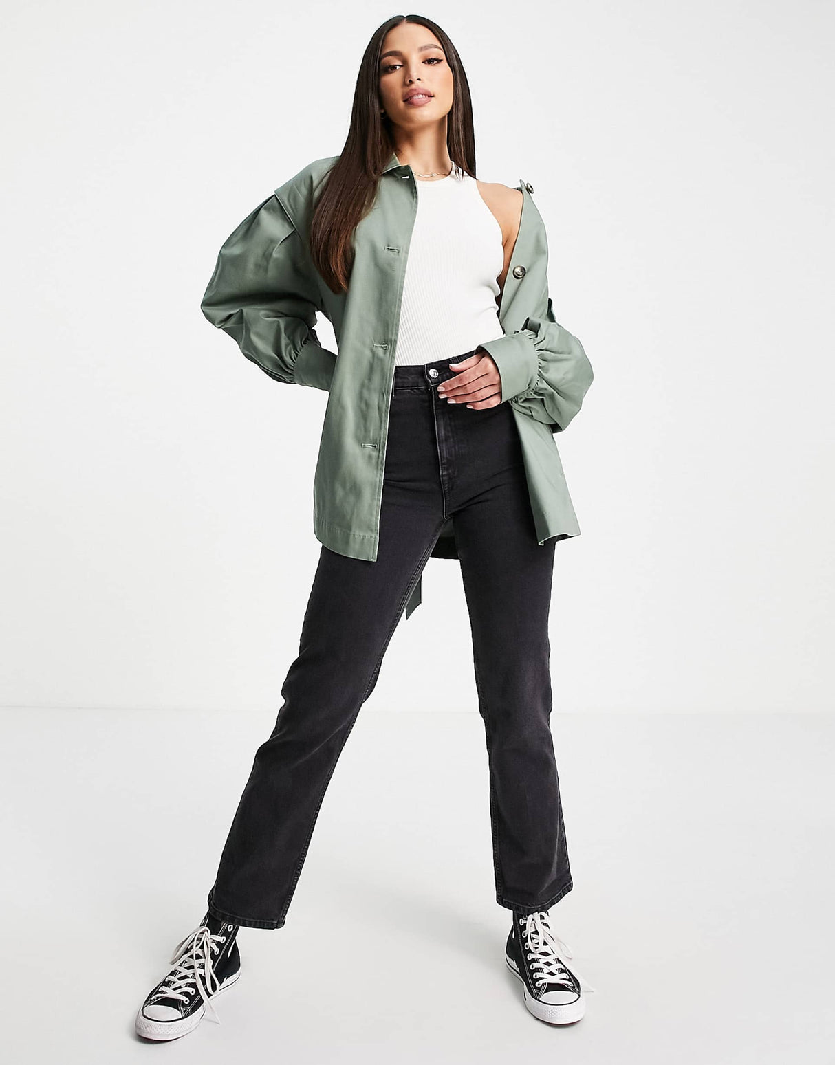 Asos Design Tall Sleeve Detail Jacket In Khaki