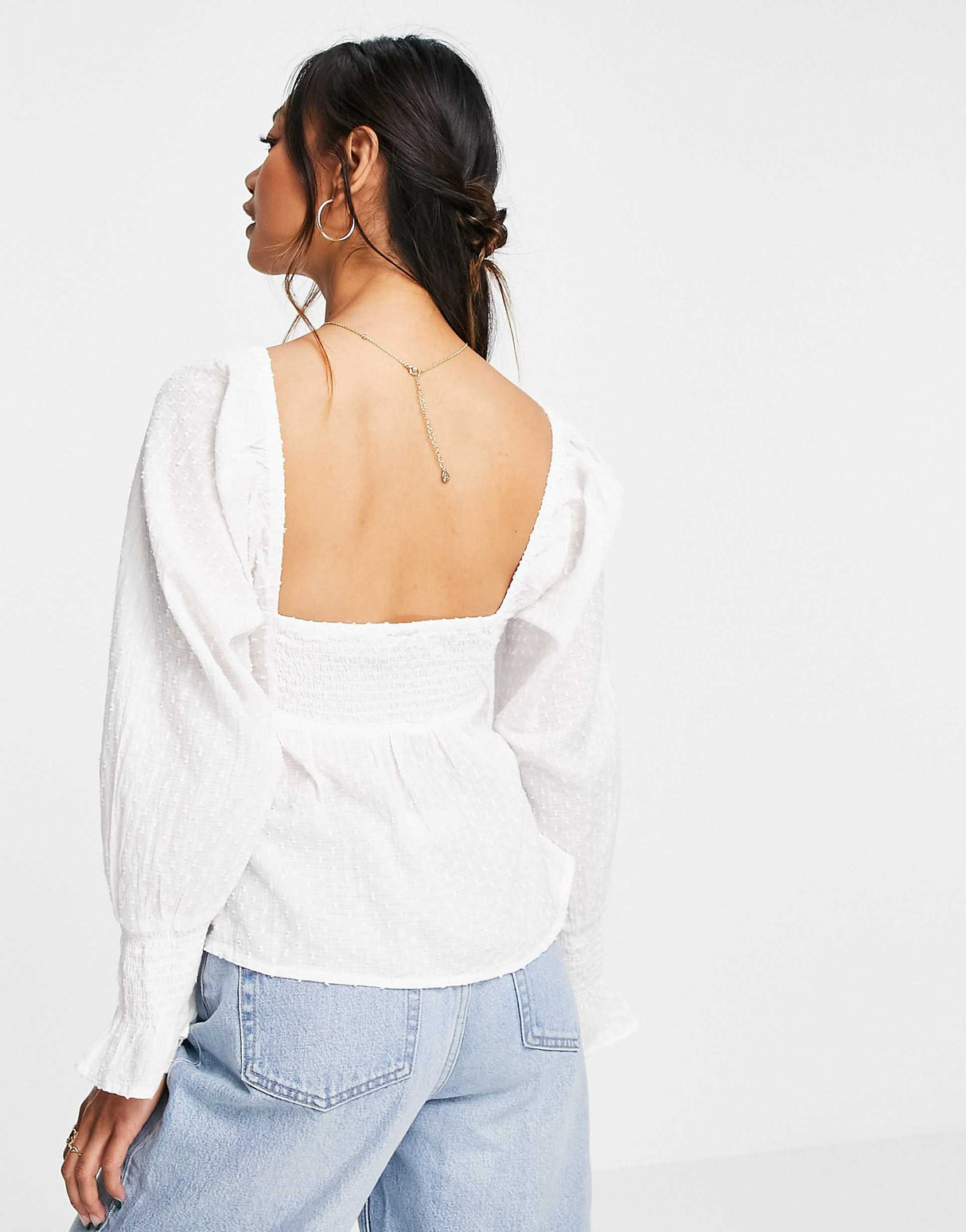 Asos Design Dobby Tie Front Top With Cut Out In Ivory