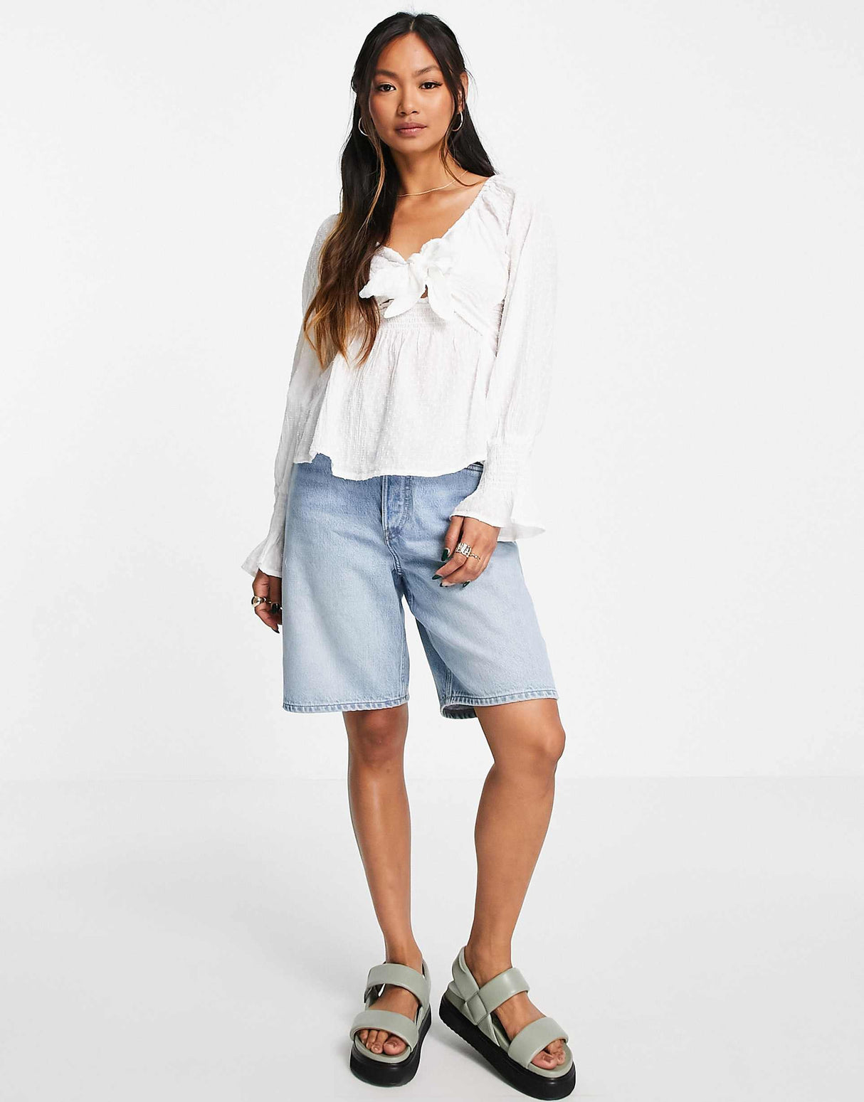 Asos Design Dobby Tie Front Top With Cut Out In Ivory