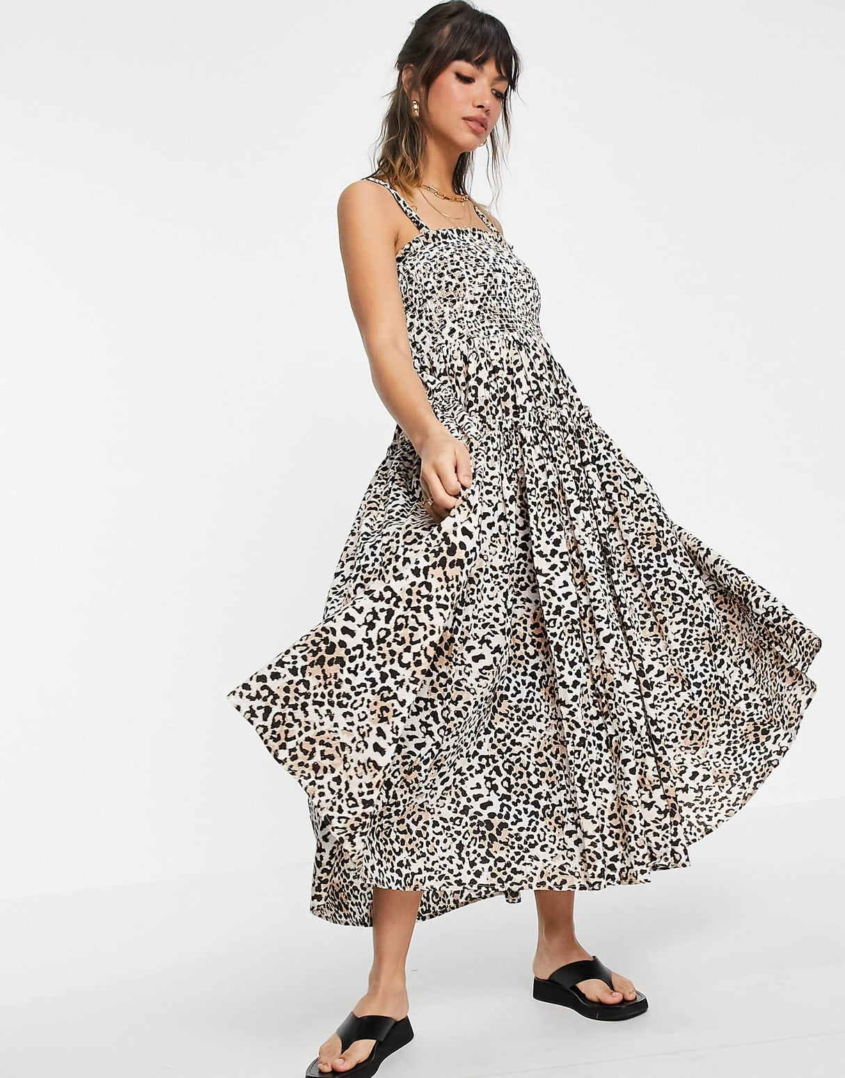 Asos Design Cami Midi Sundress With Raw Edges In Animal Print