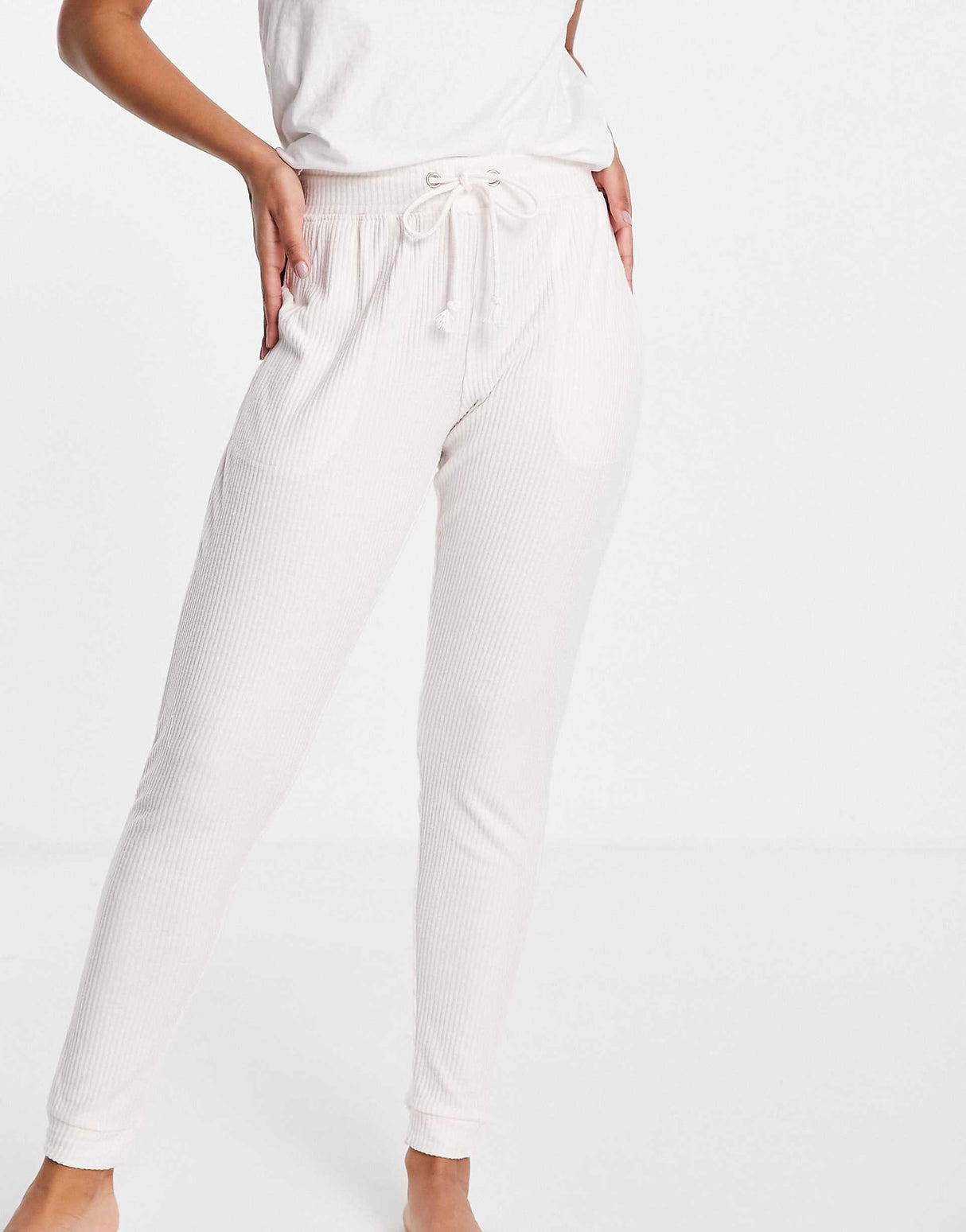 Asos Design Mix & Match Lounge Super Soft Rib Jogger In Ecru