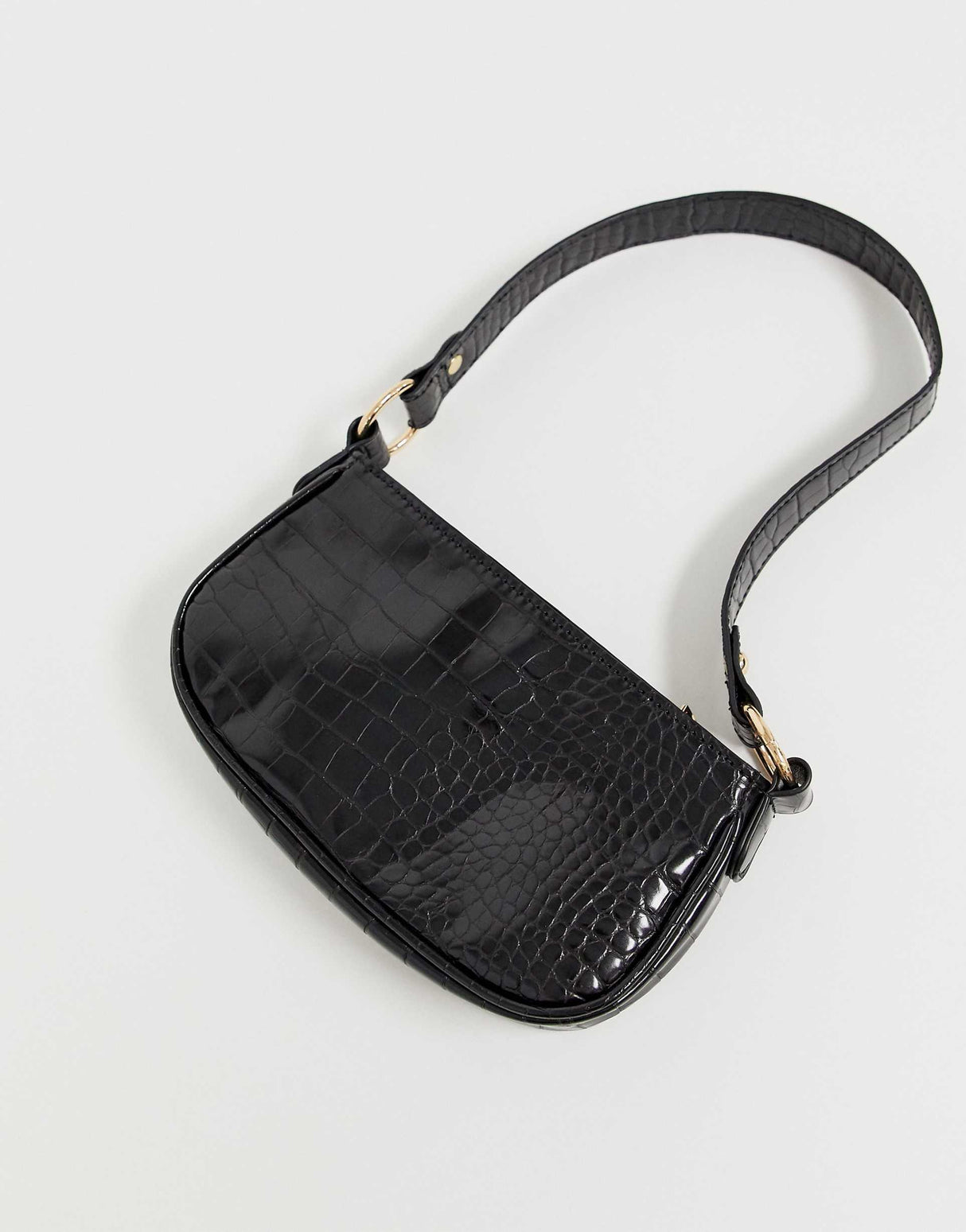Asos Design Croc Effect 90S Shoulder Bag In Black