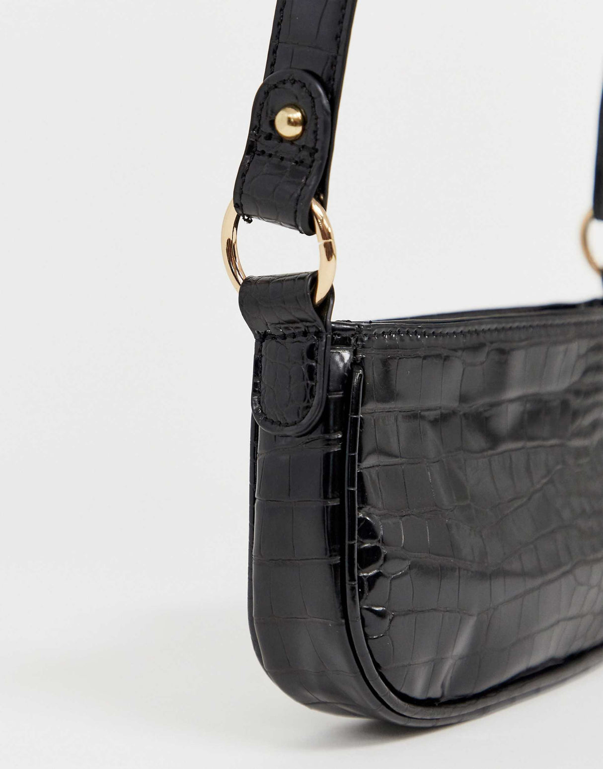 Asos Design Croc Effect 90S Shoulder Bag In Black