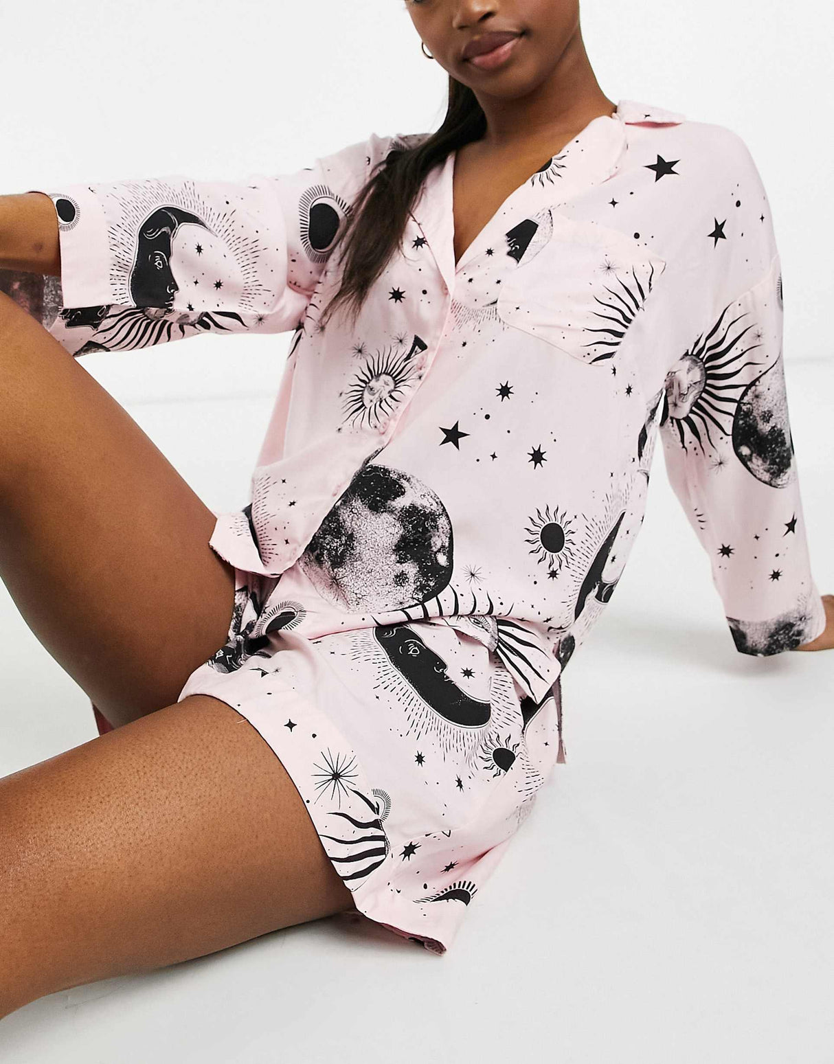 Asos Design Mix & Match Astrology 100% Modal Pyjama Shirt In Pink