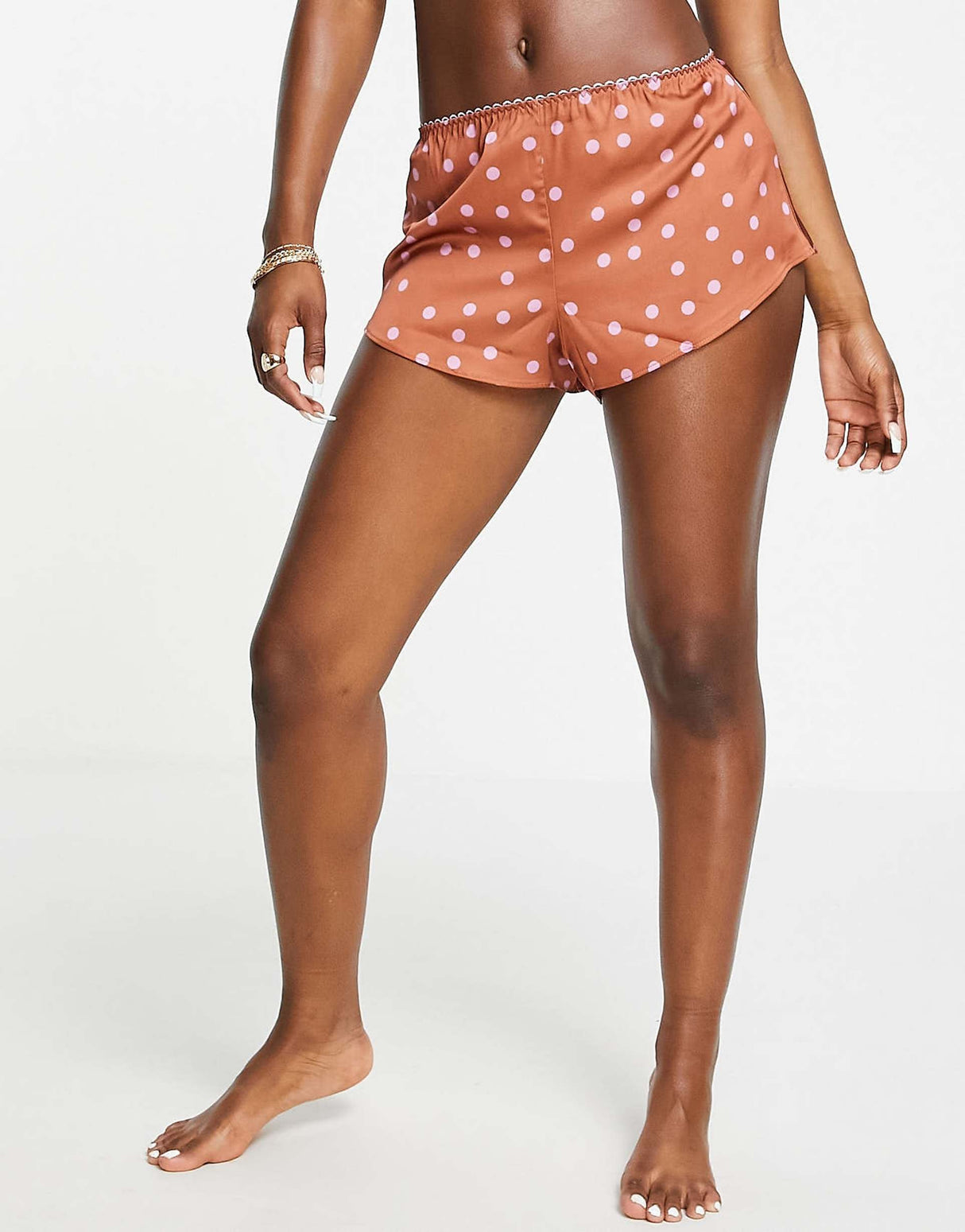 Asos Design Mix & Match Satin Spot Pyjama Short In Brown & Lilac
