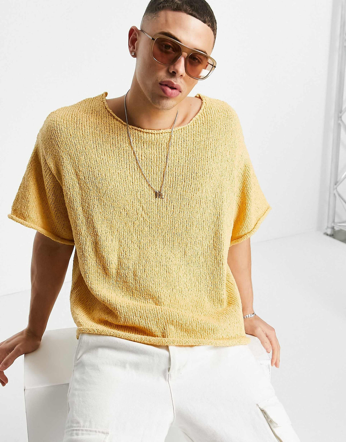 Asos Design Oversized Textured T-Shirt In Off Pale Yellow