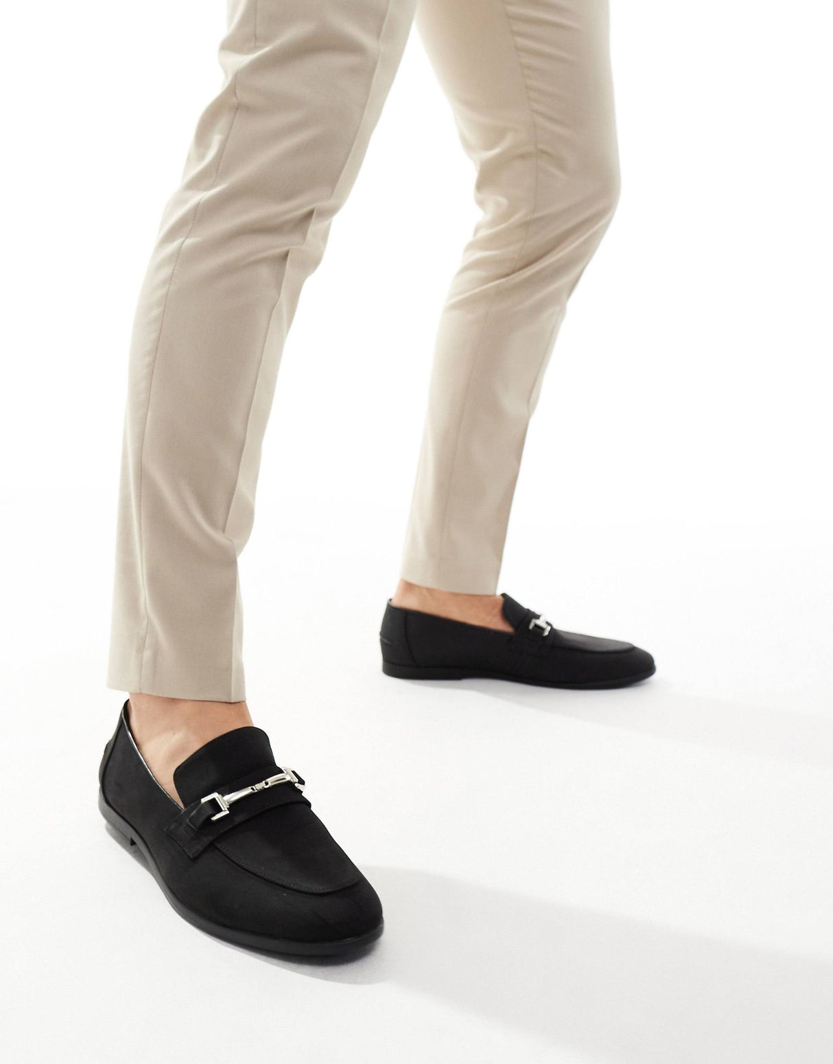Asos Design Loafers In Black Faux Suede With Snaffle Detail