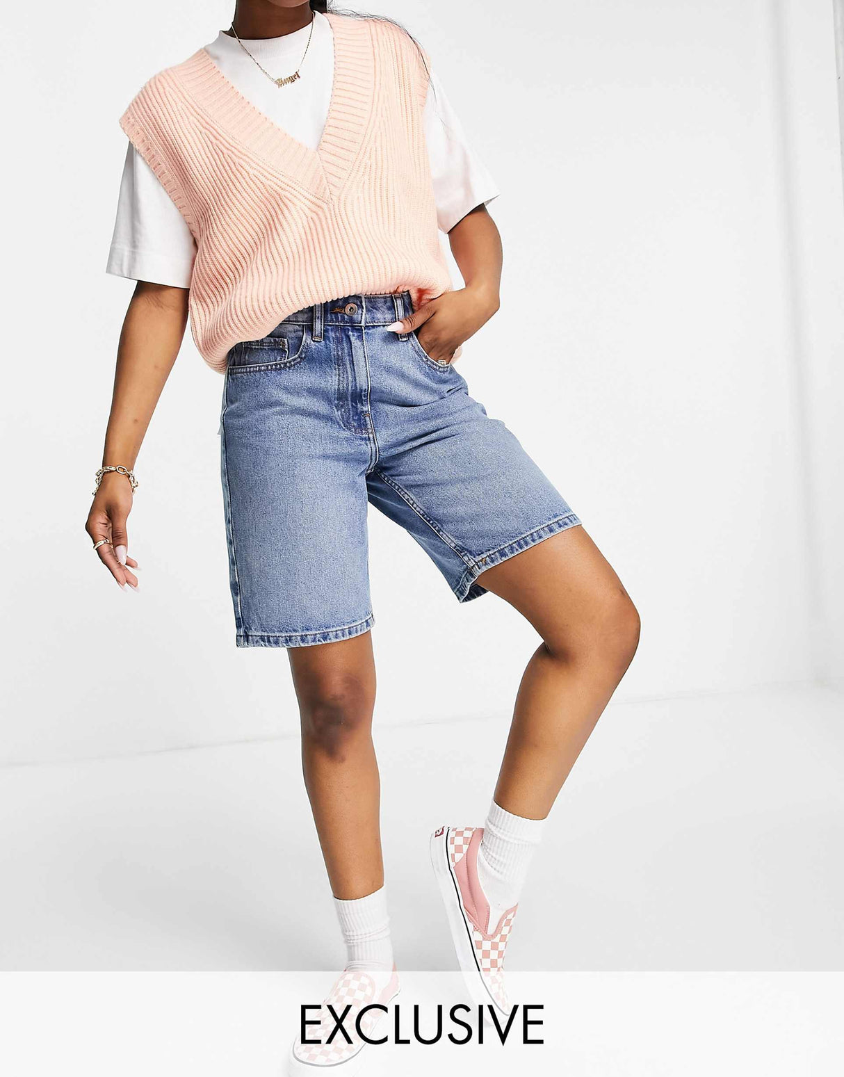 Collusion 90S Baggy Dad Shorts In Blue Cotton