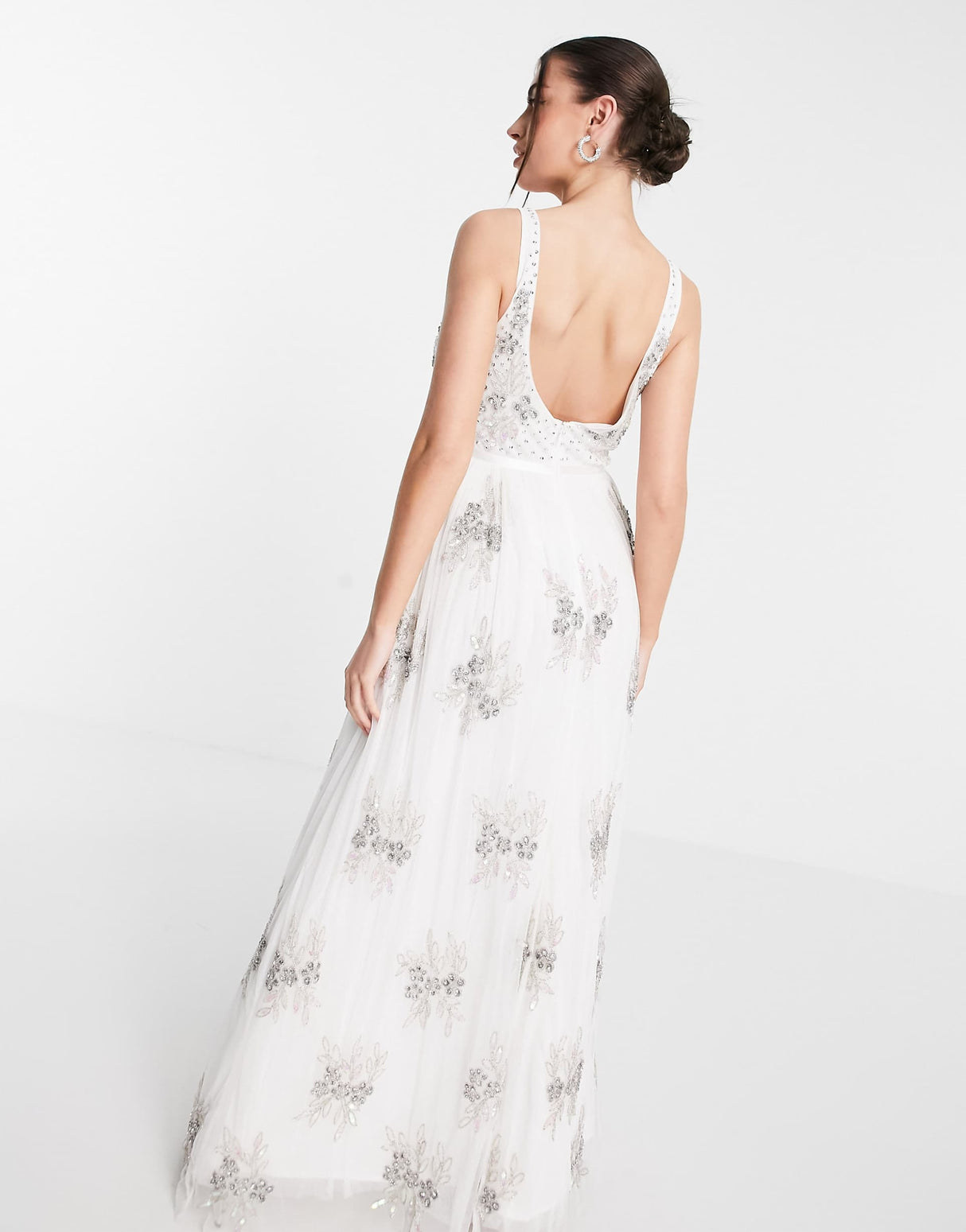 Maya Embellished Column Maxi Dress In White